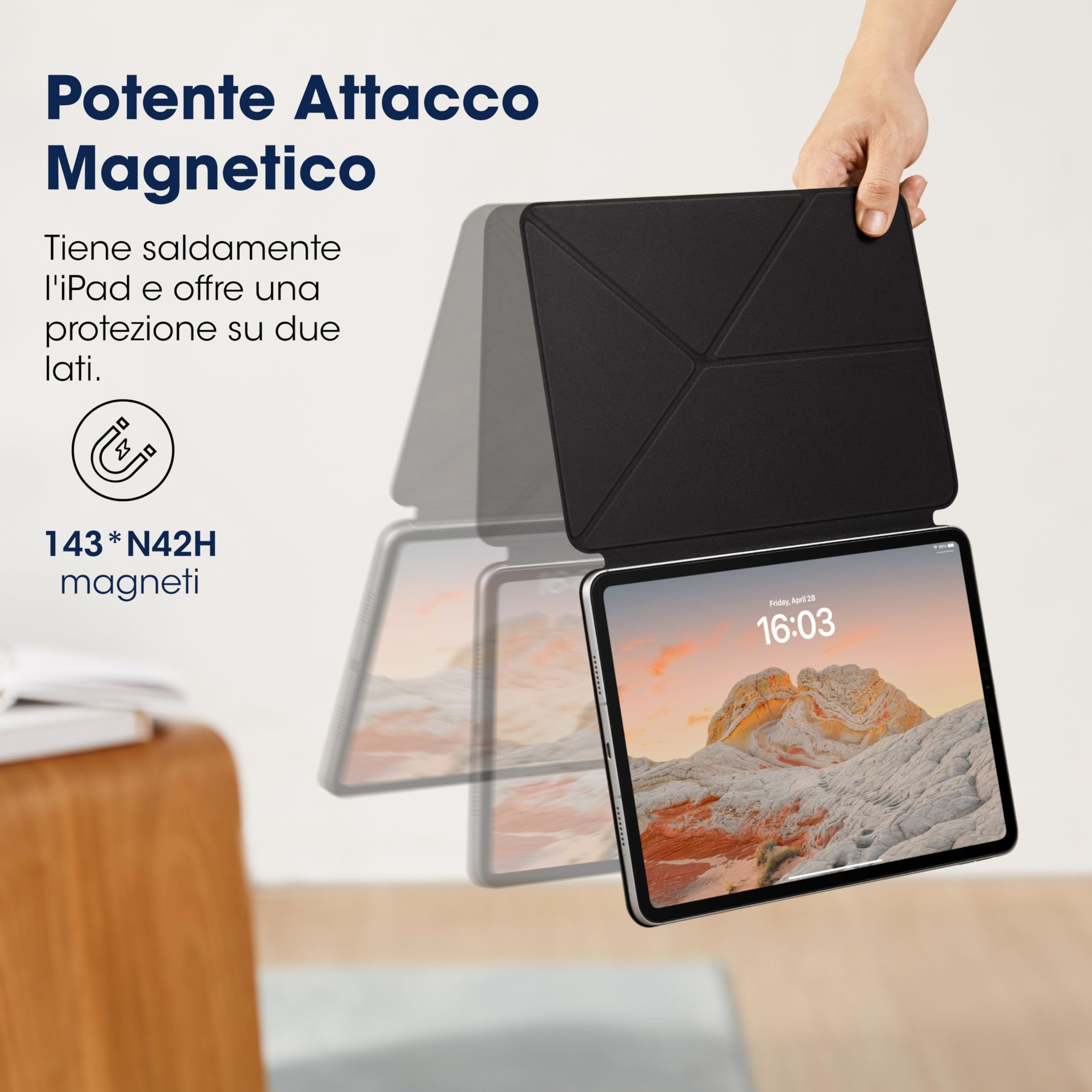 PITAKA Custodia per iPad Pro 13 2024 M4 - Cover magnetica per iPad Pro 13 7a generazione, ultra leggera con supporto per penna iPad Stand multi-angolo in pelle PU nera [MagEZ Folio 2]