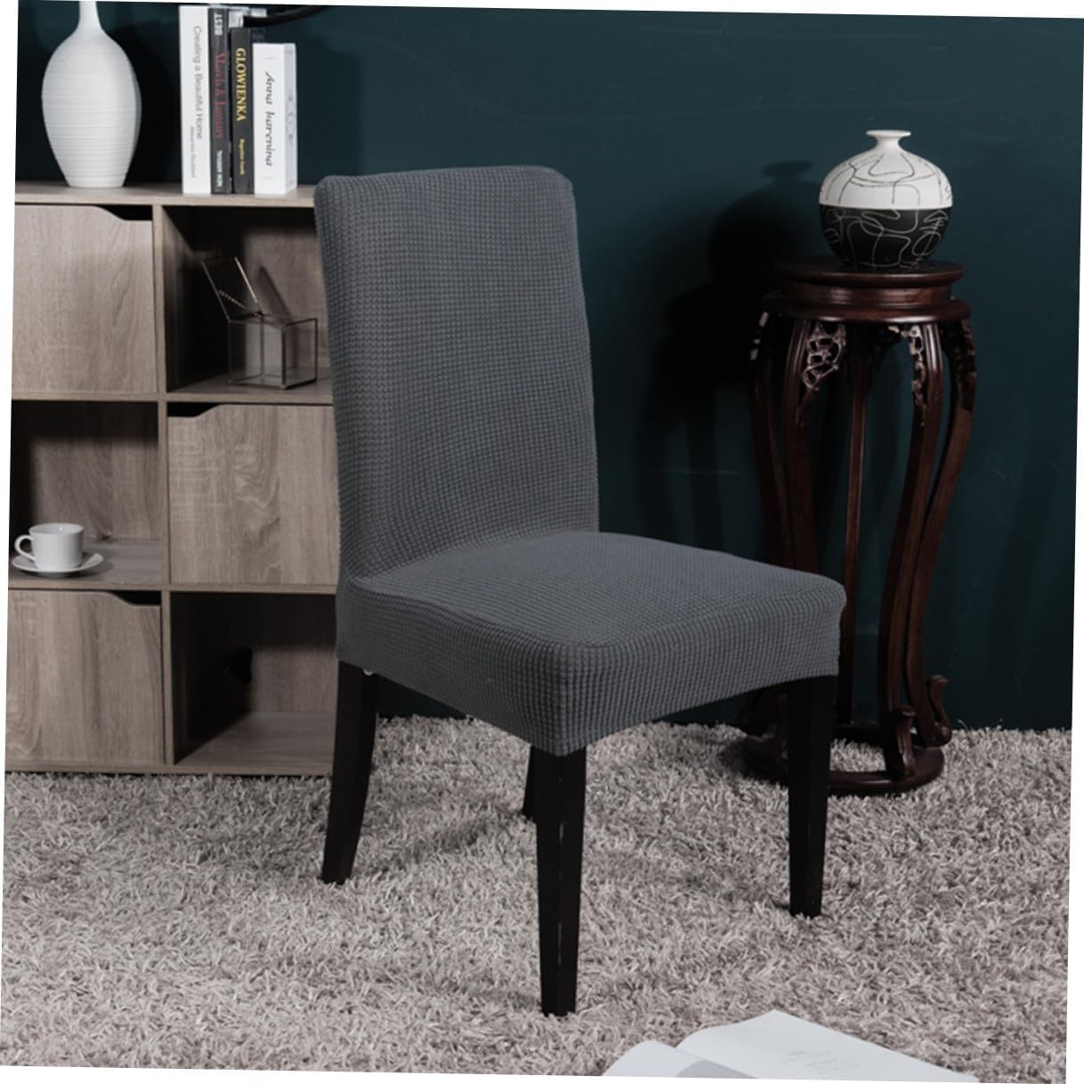 4pcs Stretchy Dining Chair Covers Elastic Polyester Chair Protector Set Full Seat Slipcovers for Home and Office