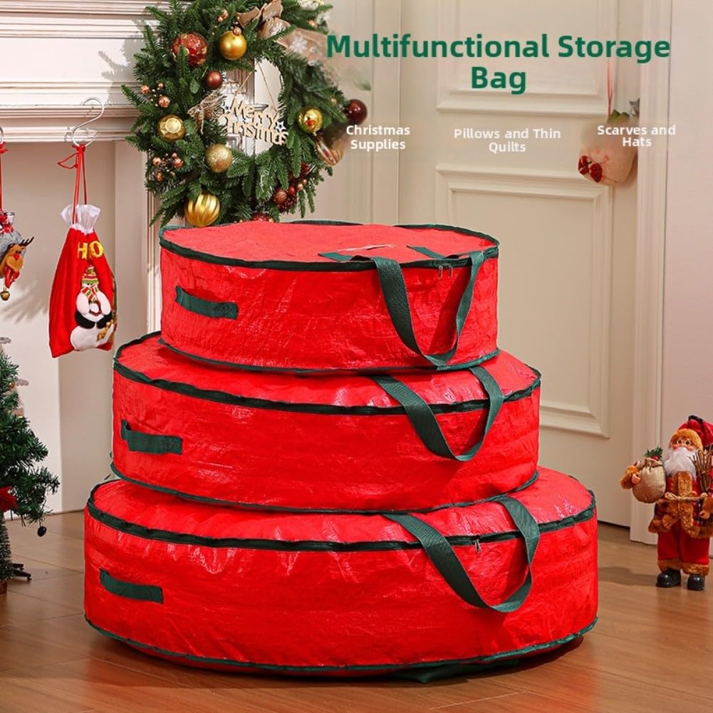 Bolsa de almacenamiento grande para coronas de Navidad, material de lona resistente con cremallera, contenedor protector resistente para coronas
