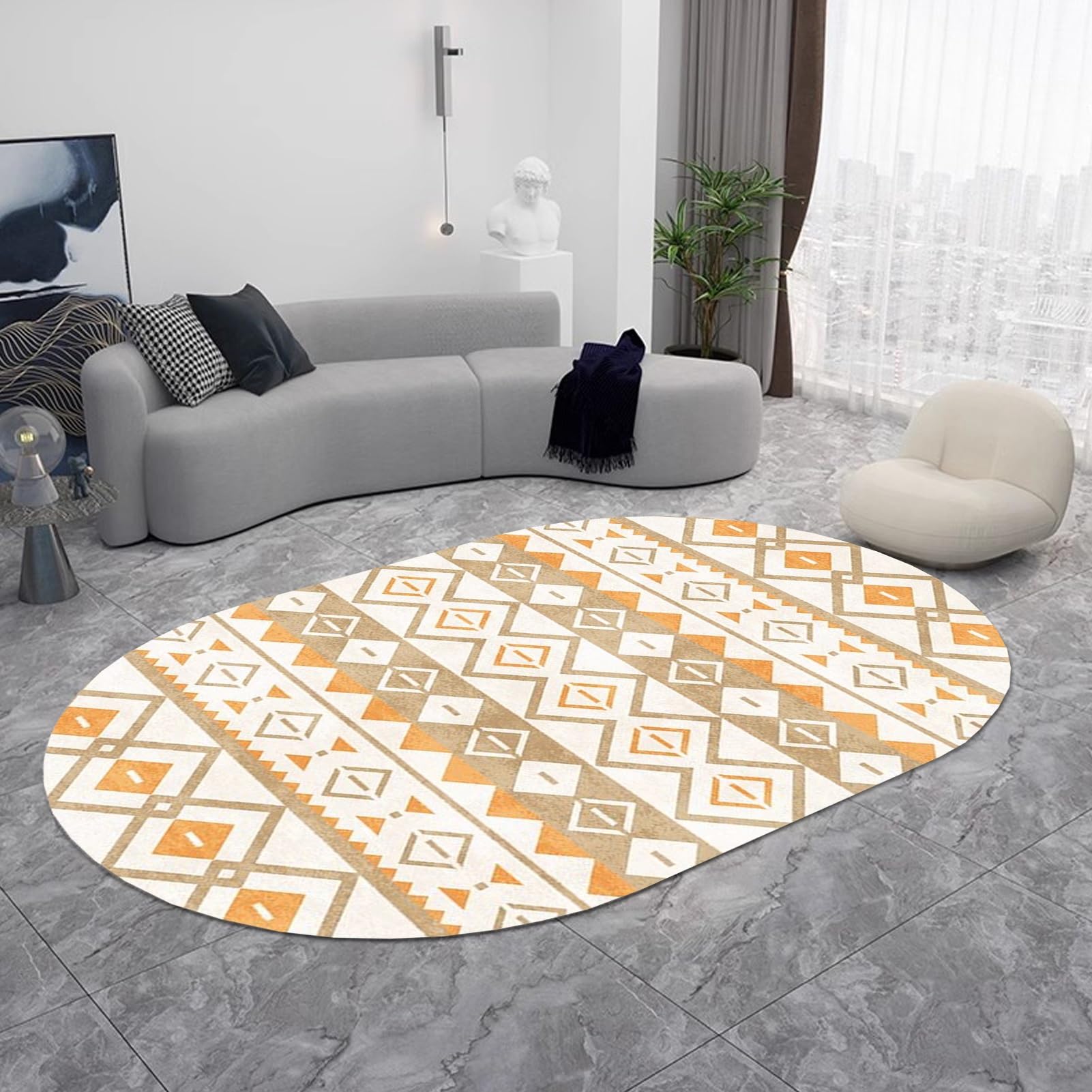 Tapis antidérapant ovale lavable pour sécuriser le salon et la chambre