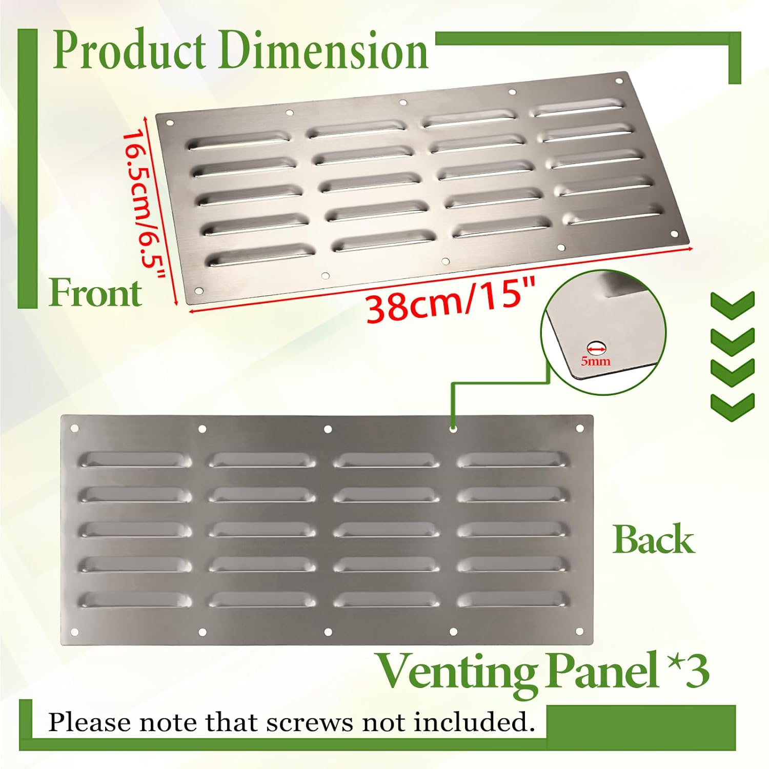 3 Pack Stainless Steel Venting Panel for Grill Accessory, Rectangle Grill Vent Cover Stainless Steel Stove Vent Cover Fire Pit Screen for Masonry Fire Pits & Outdoor Kitchen, 15x6.5 Inches