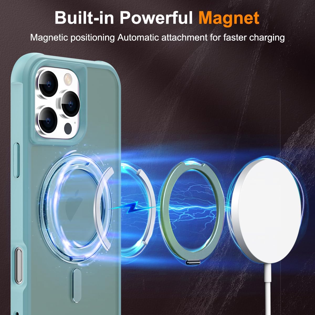 for iPhone 16 Pro Case with 360° Rotatable Magnetic Ring Stand [Compatible Mag-Safe] [Military Grade Protection] Translucent Matte Phone Cases for Women Men 6.3'', Green - Image 3