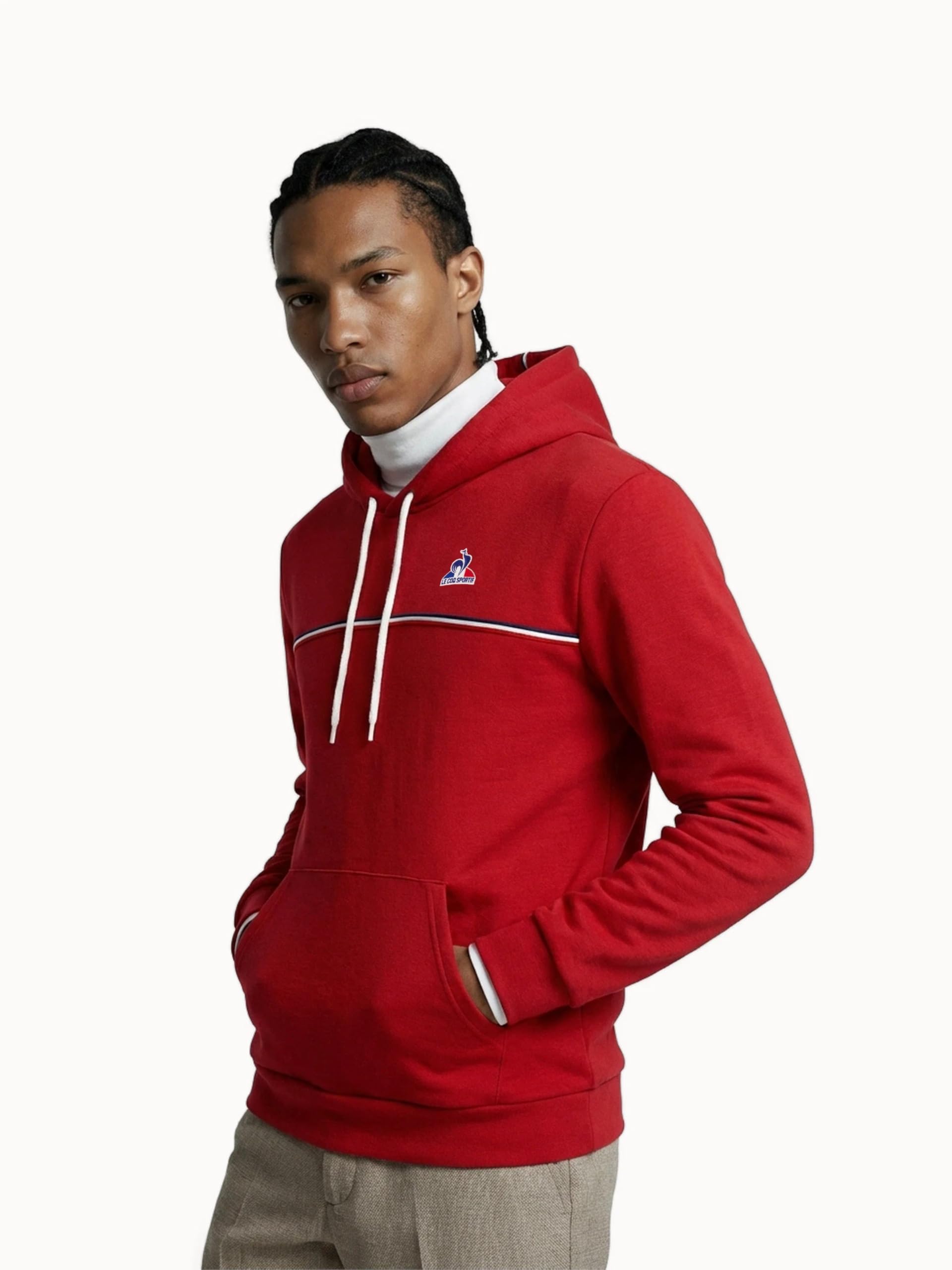 Le Coq Sportif - Tri SP Hoody N°1 - Felpa da Uomo 85% Cotone 15% Poliestere - Taglia L - Colore Now/Rosso camuset Chi - Cappuccio Regolabile, Comfort Quotidiano e Sportivo