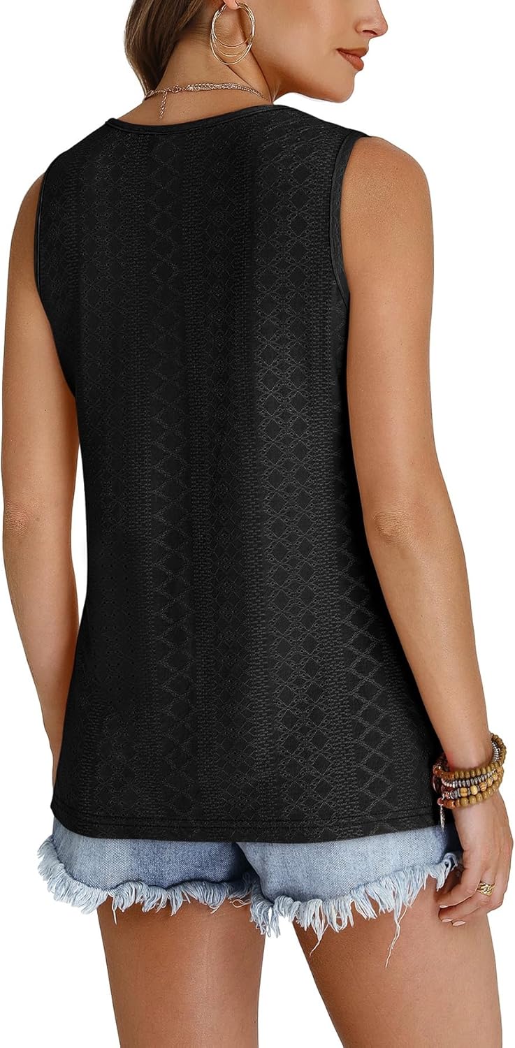 WIHOLL Tank Top for Women Summer Outfits V Neck T Shirts Trendy Eyelet Sleeveless Basic Beach Vacation Clothes - Image 5
