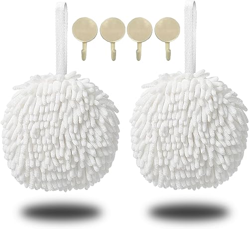 Rose Manor Toallas de bola mullidas, paquete de 2 toallas de mano colgantes para baño, toallas de bola de felpilla súper esponjosas, altamente