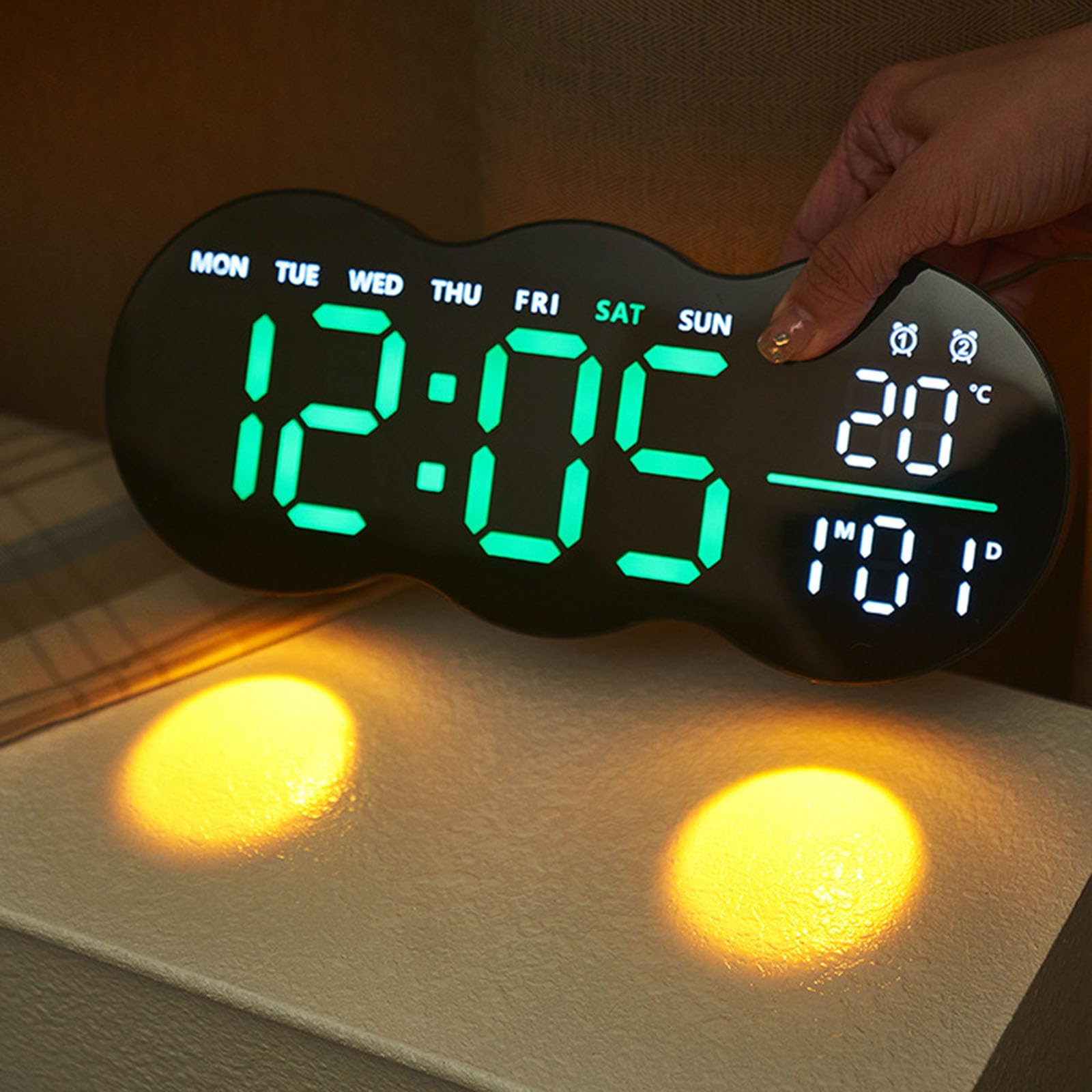 Orologio da Parete Digitale A LED con 2 Luminosità Regolabile del Telecomando per Temperatura Allarme E Timer per Casa