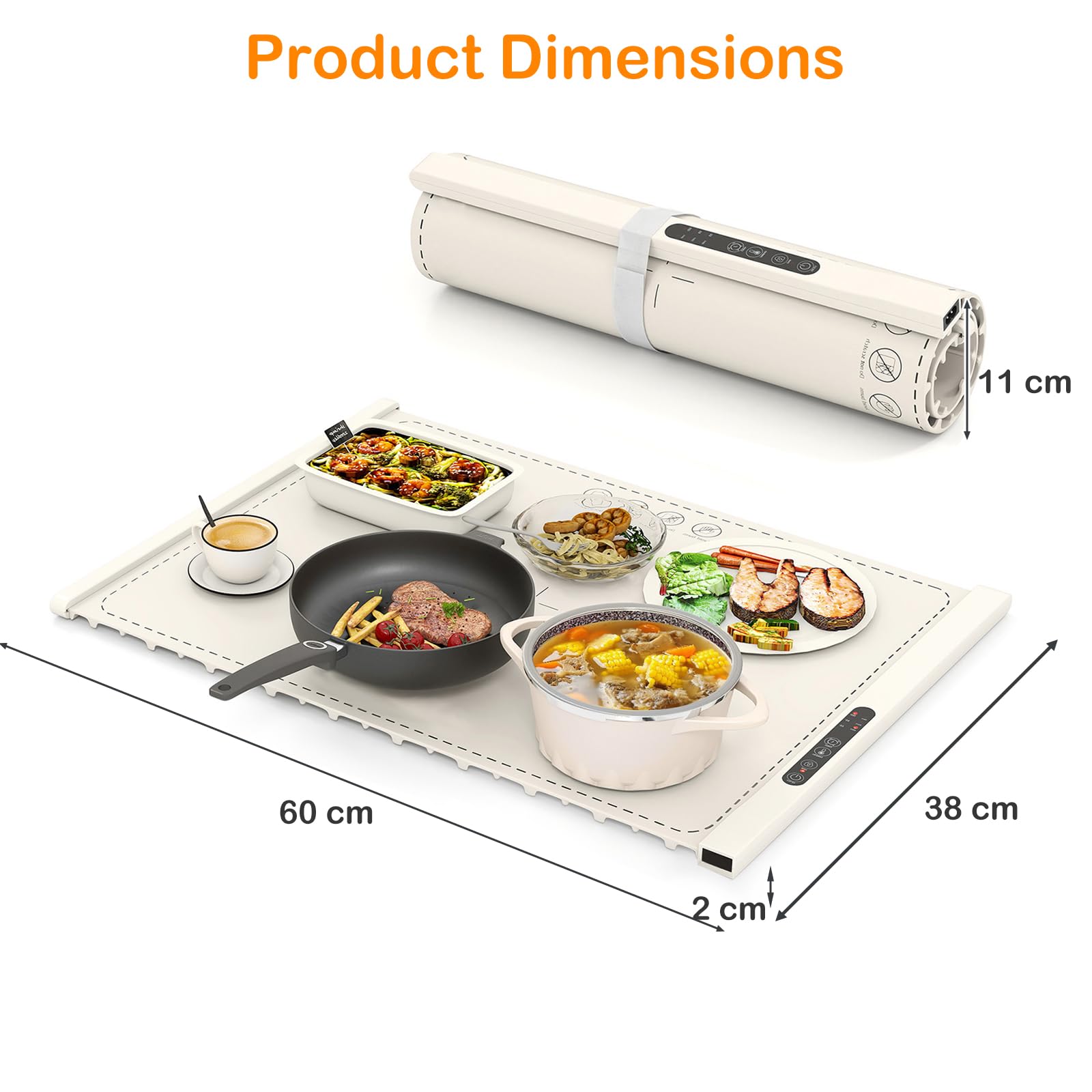SOARS Chauffe Plat Electrique, Plaque Chauffante Electrique Pliable Portable en Silicone, Température à 6 Niveaux, Chauffage Rapide, Minuterie, pour Fêtes, Buffets, Réunion Famille (60 X 38 CM, Blanc)
