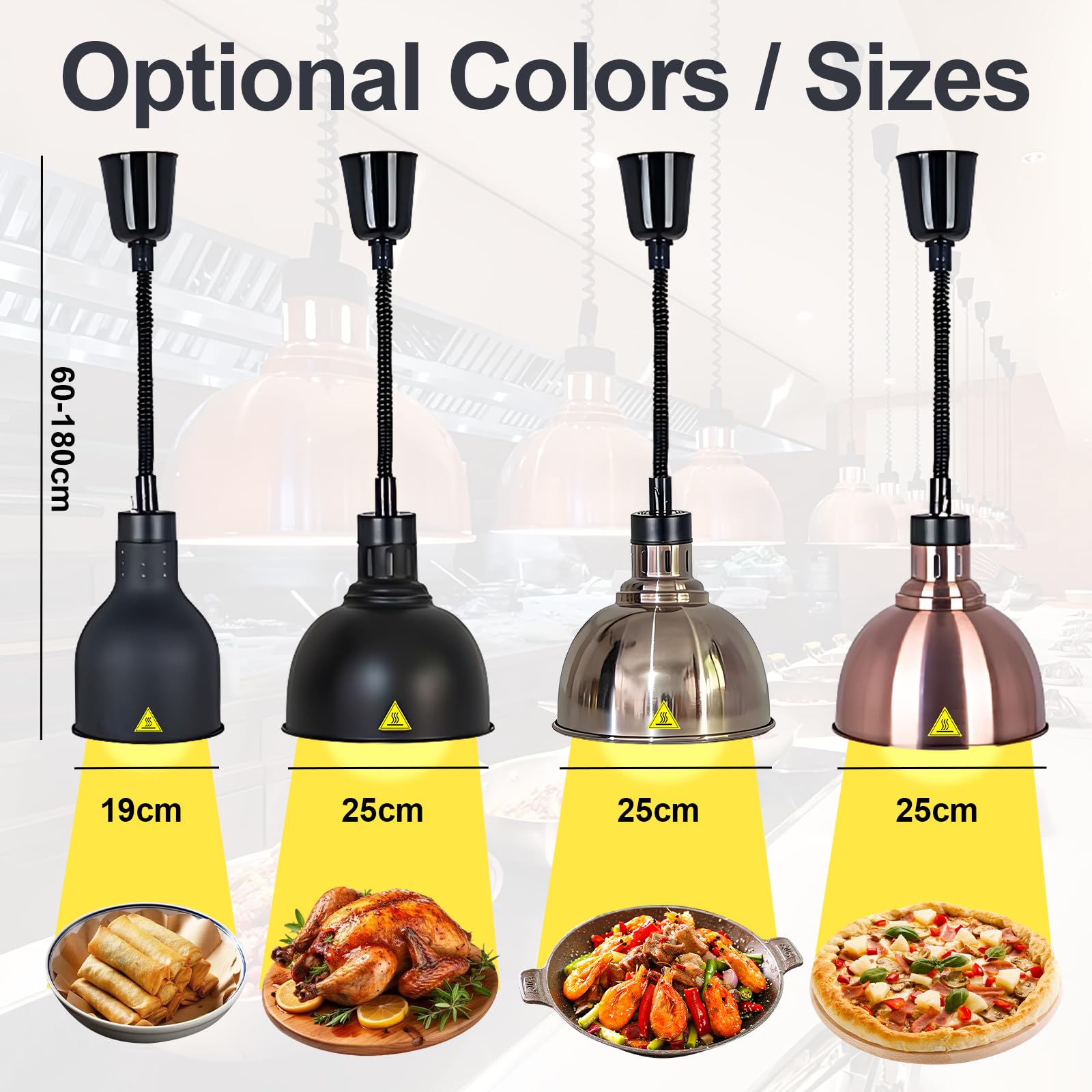 Lampade Riscaldanti Cucina, Lampada Riscaldante per Alimenti Regolabile, Sospeso Lampada Scaldavivande Ristorante, 250W Lampade Scaldavivande Cucina, Ristoranti, Hotel(B-25cm,3 Pezzi)