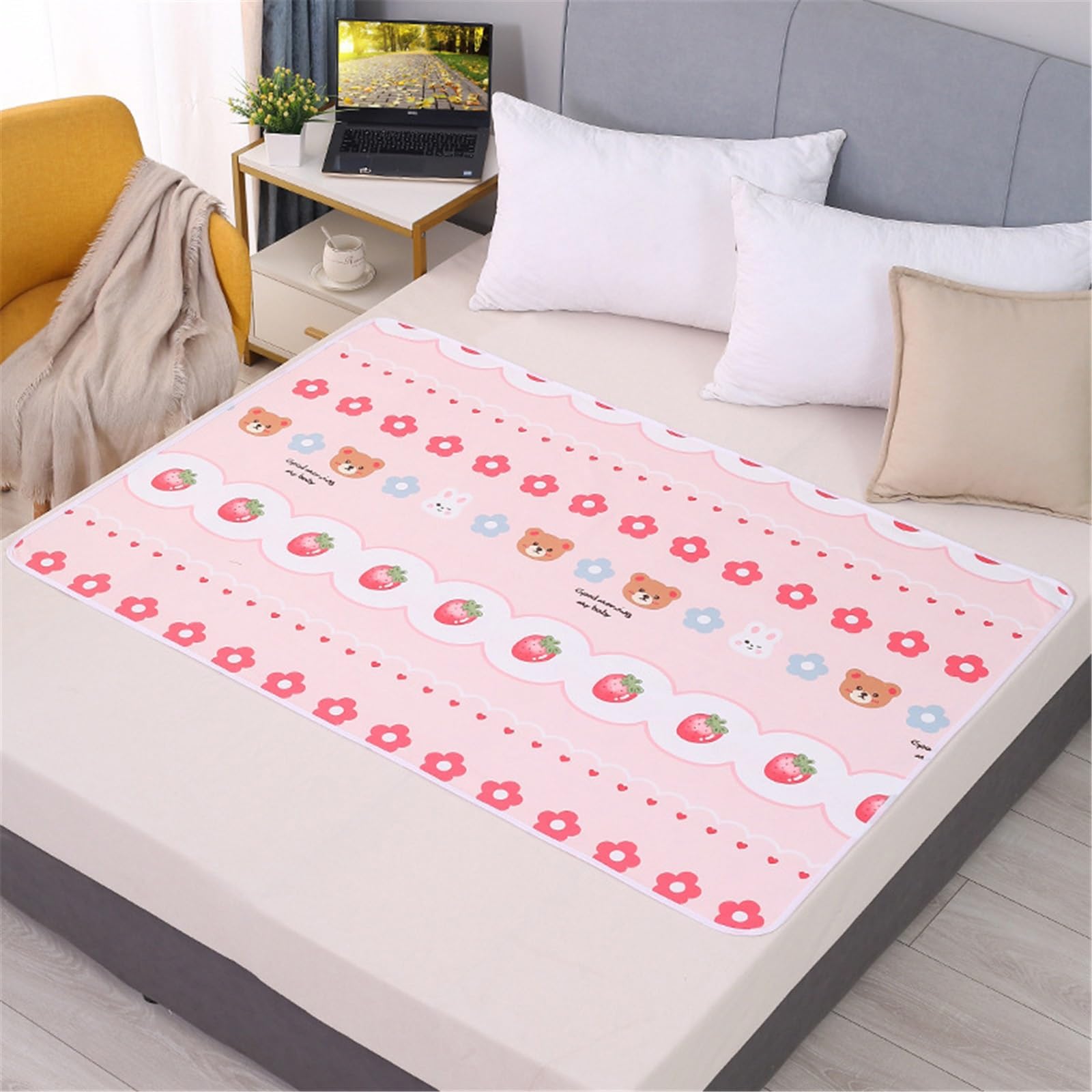 Empapadores Cama Adultos Impermeables Reutilizables Protectoras Protector Colchon Absorbencia para Niños Empapador Reutilizable A Prueba De Agua(150x200cm,Bear B)