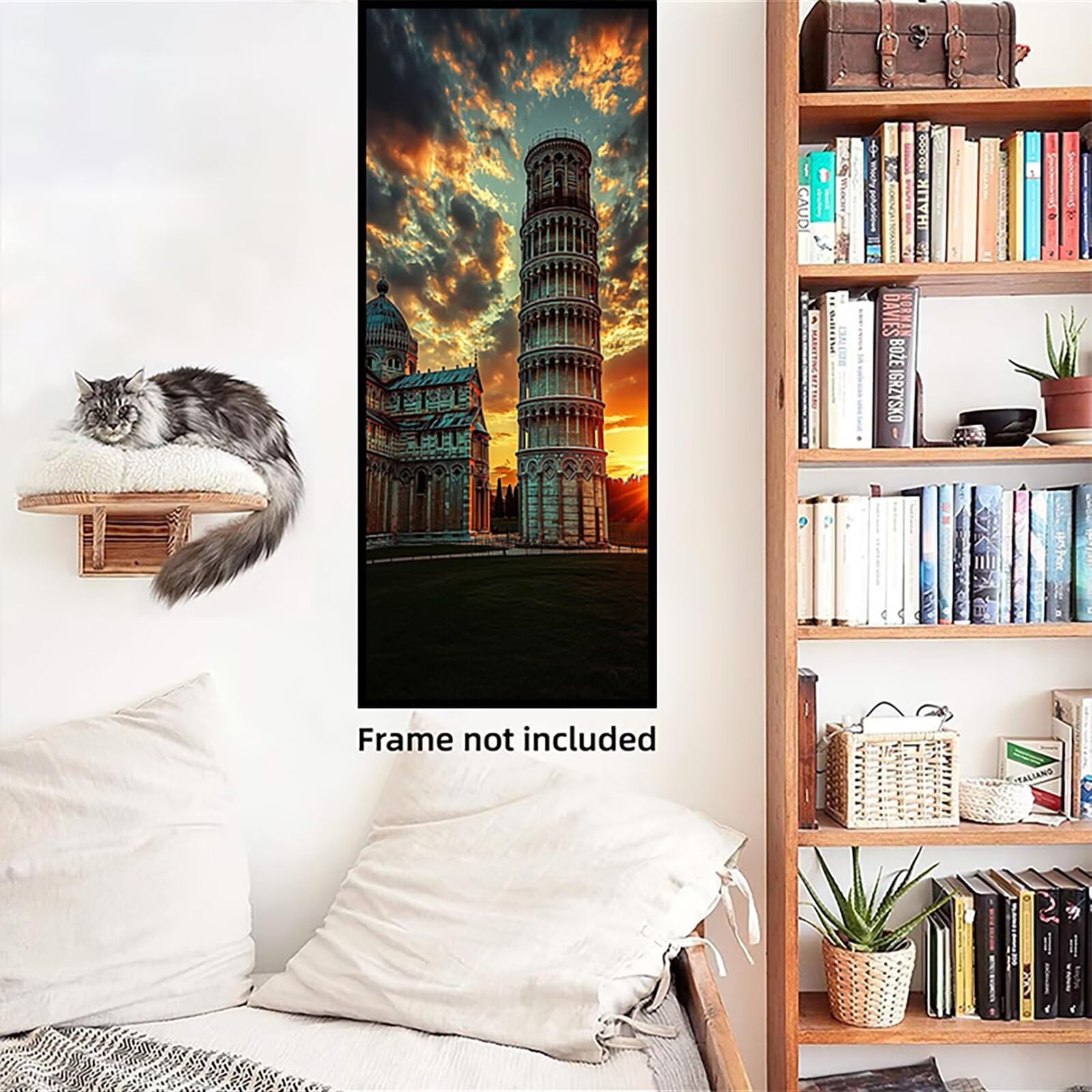 Malen Nach Zahlen 50x150cm Leinwand Pisa Schrägturm Malen Nach Zahlen Erwachsene mit Ohne Rahmen, DIY Kreativ Set für Erwachsene mit Pinseln und Acrylfarbe, Landschaft Landschaft Geschenk, P0M-1004