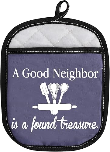 Miniatura 1 de Neighbor Gift - Regalo de inauguración de la casa A Good Neighbor is A Found Treasure - Almohadillas para horno con bolsillo (azul Good Neighbor)