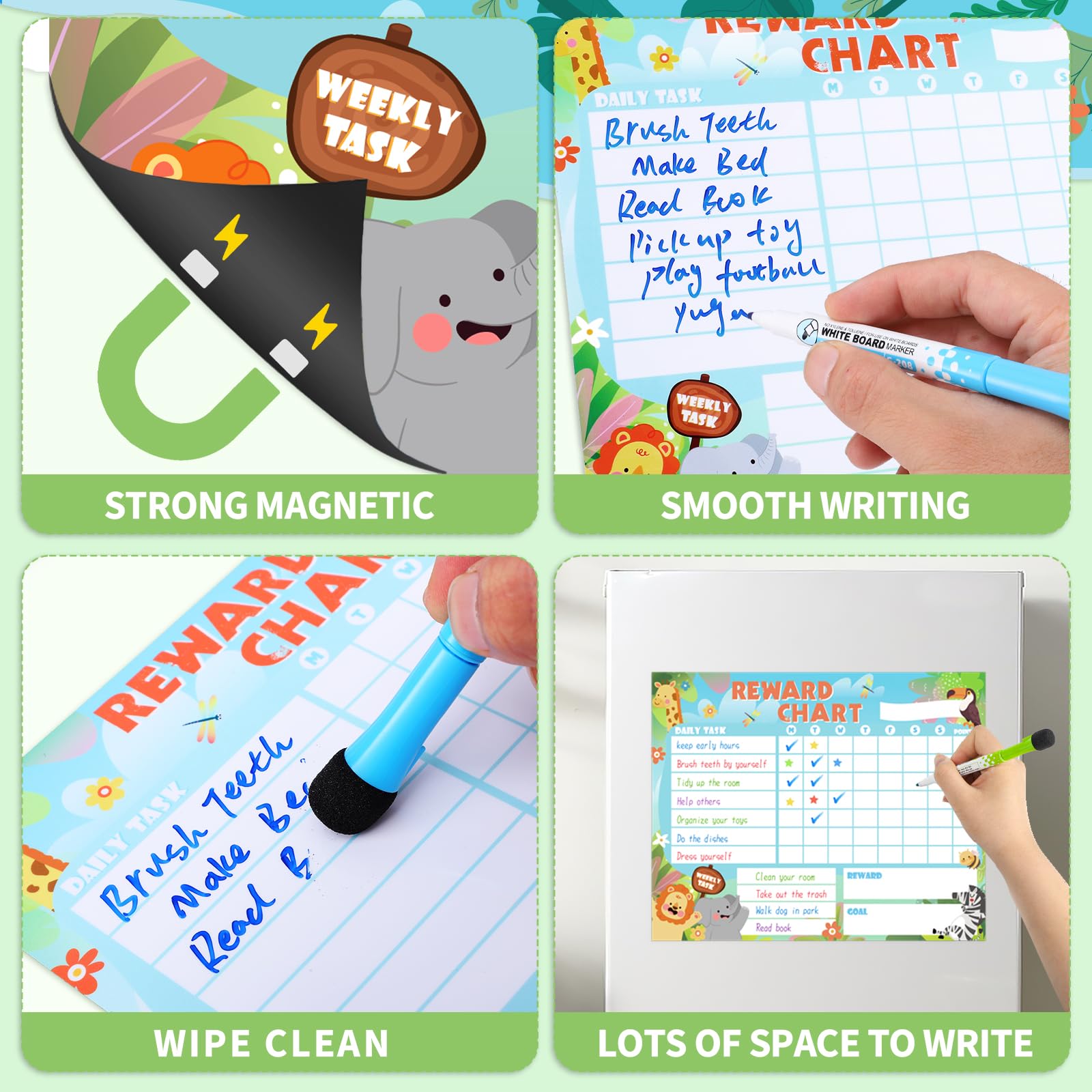 2 Packs Magnetic Reward Charts for Children Behaviour Reusable Fridge Behaviour Chores Charts for Kids to Motivate Responsibility & Good Habits - Image 3