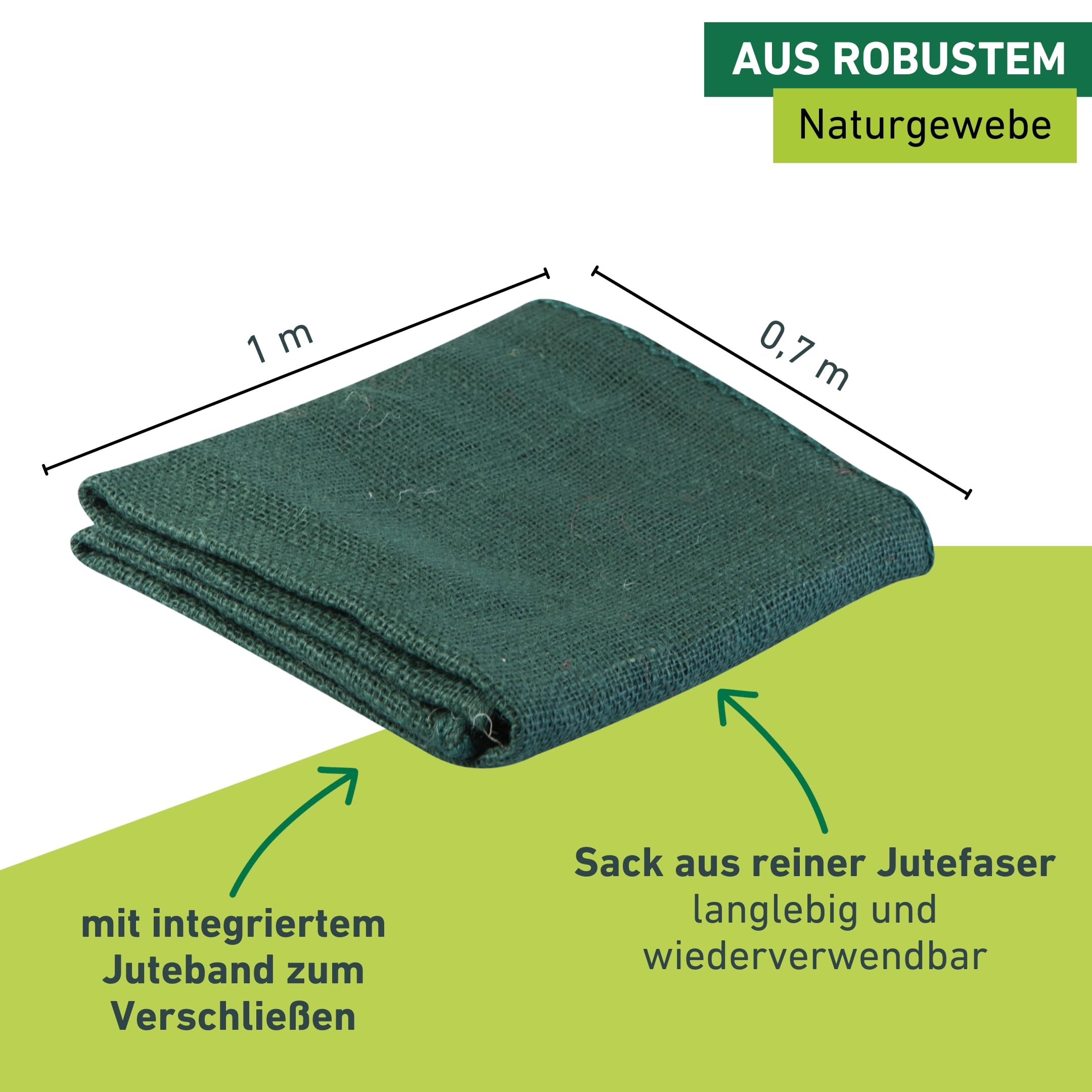 Windhager Ekologiczna juta, materiał, worek na ziemniaki, worek dekoracyjny, wielofunkcyjny worek jutowy, ochrona przed zimą, do roślin doniczkowych i doniczkowych, zielony, 70 x 100 cm, 06071