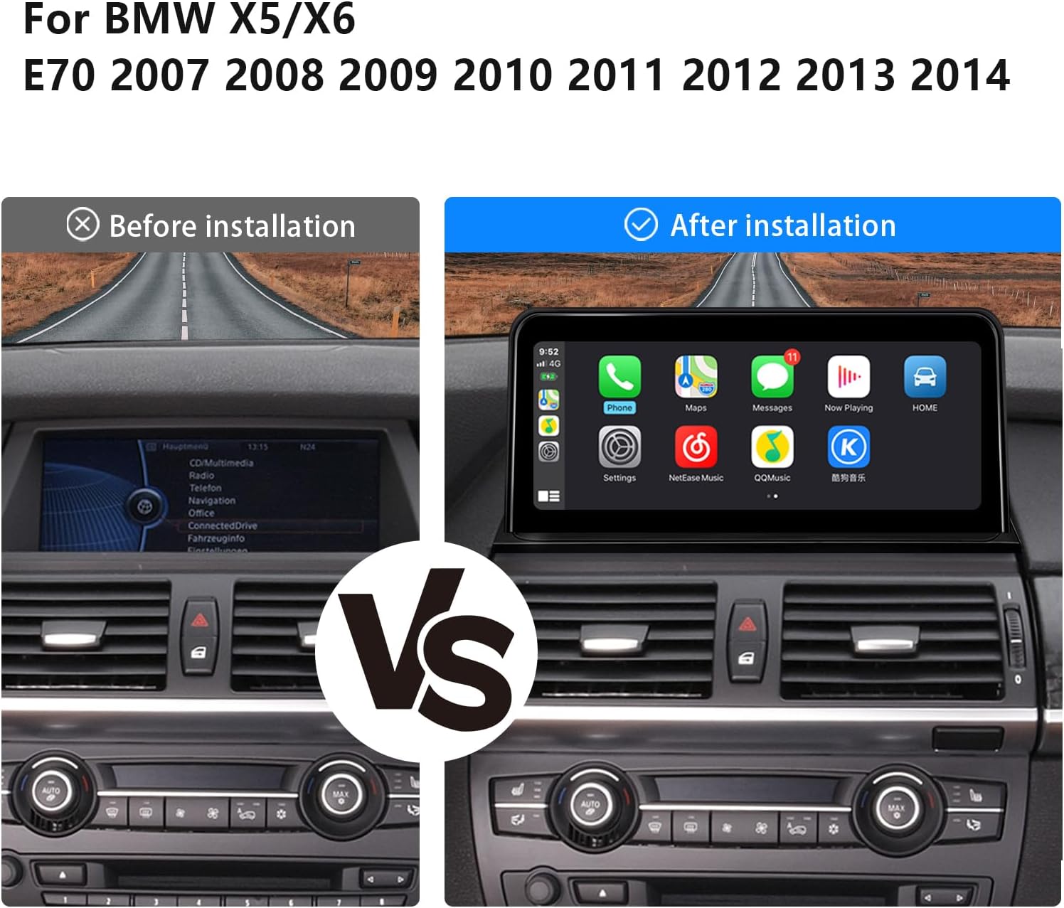 10.25 inch 1920 * 720 Touch Screen for BMW X5 X6 CIC E70 E71 (2011-2013) Wireless CarPlay Android Auto Upgrade Factory Car Radio Retain Original Amplifier Stereo Linux System