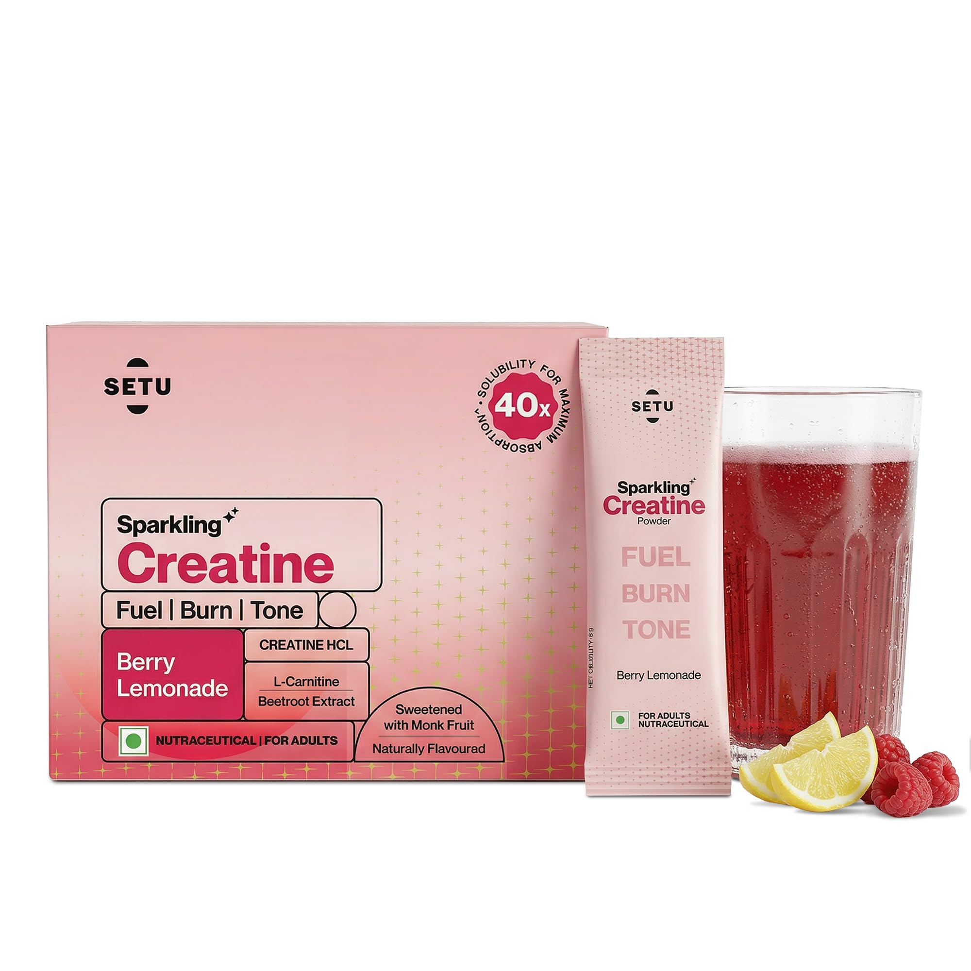 Setu Sparkling Creatine HCL | Effervescent Powder | With L-Carnitine & Beetroot Extract | For Lean Muscles, Stamina & Recovery | Berry Lemonade Flavor | 25 Servings-image-19