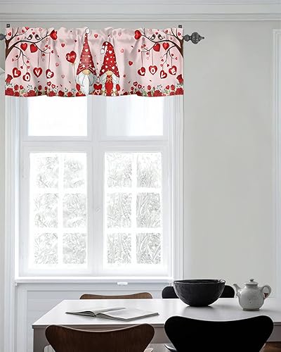 Miniatura 7 de Cenefa de gnomo para el día de San Valentín para cocina cenefas de ventana de árbol de corazón cortina con bolsillo para barra tratamiento de