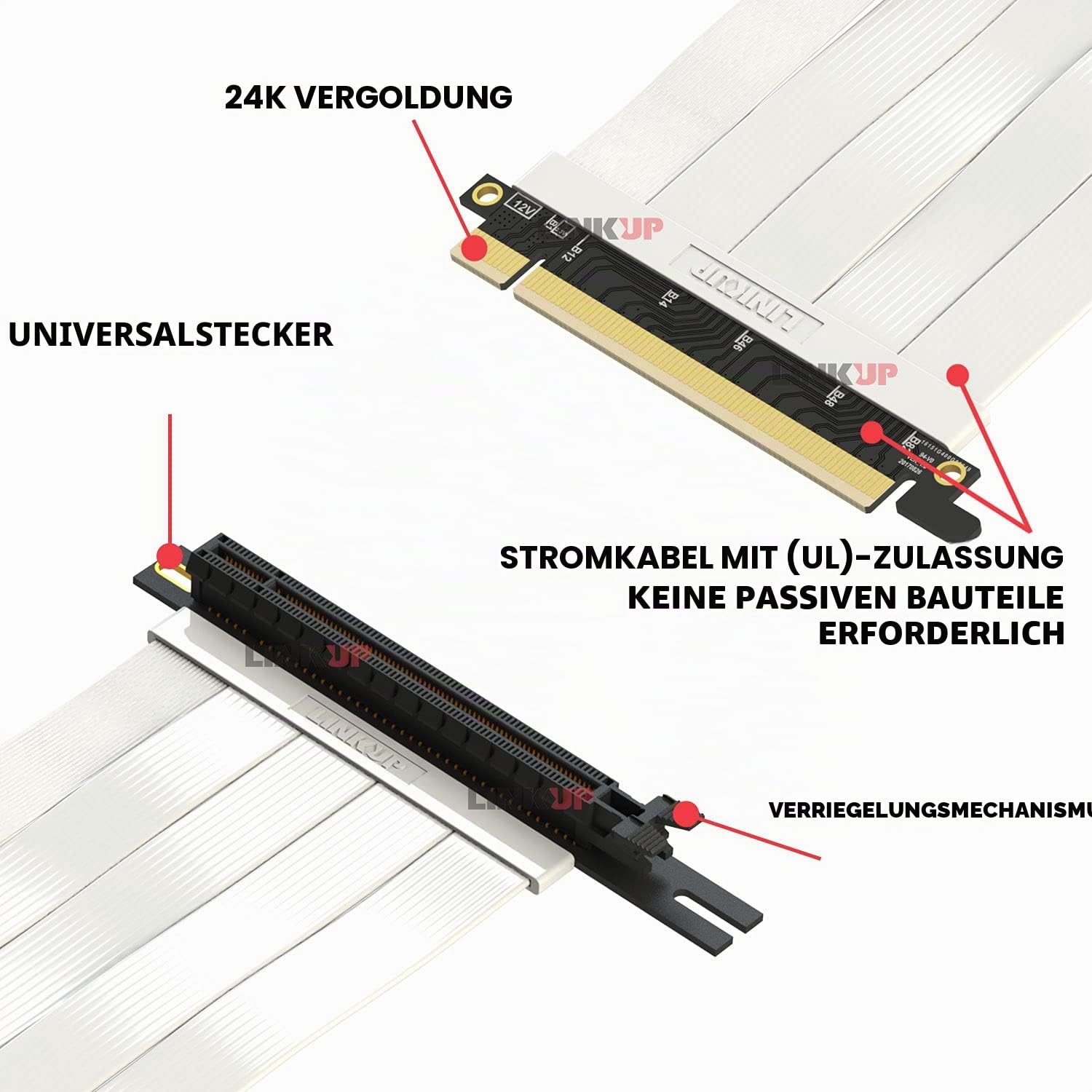 LINKUP - Ultra PCIe 4.0 X16 Riser-Kabel [RTX4090 RX6950XT x570 B550 Z690 Getestet] Geschirmte Vertikale Gaming-PCI-Express-Gen4-Montage | Linksgewinkelte Buchse (15cm) 3.0 Gen3-Kompatibel | Weiß
