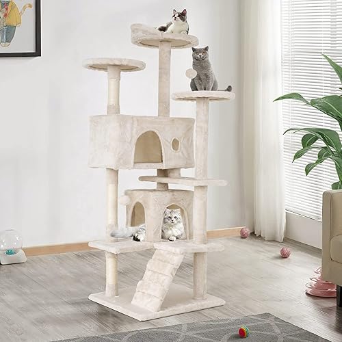 Miniatura 8 de Árbol para gatos de interior de 73 pulgadas de alto, muebles para gatos de varios niveles con poste rascador para gatos, plataforma de soporte,