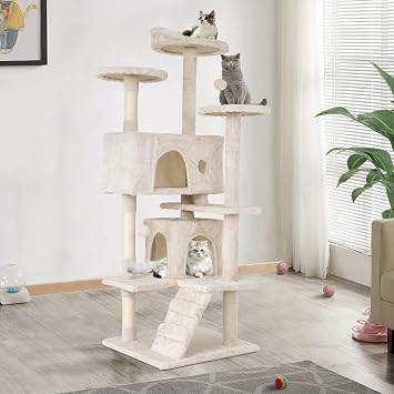 54in Cat Tree Multi Level Deluxe Cat Tower w/Scratching Posts & Fur Balls for Kittens Pet Play House,Cat Condo Furniture,Cat Tree for Indoor Cats Kitty Condo Activity Tree Center