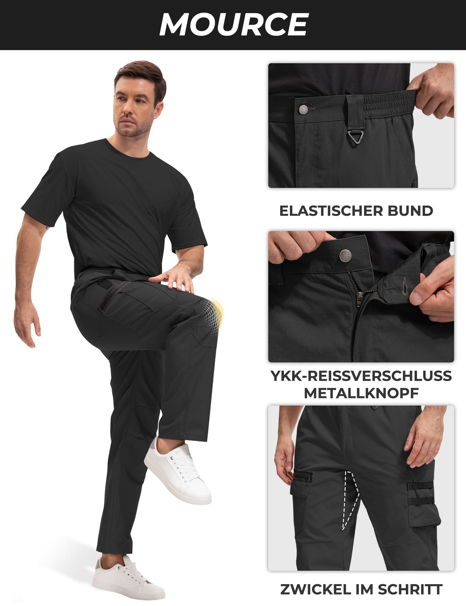 MOURCE Pantalones tácticos para hombre, resistentes al agua, de secado rápido, pantalones cargo para hombre, con 7 bolsillos, transpirables, para trabajo al aire libre, senderismo