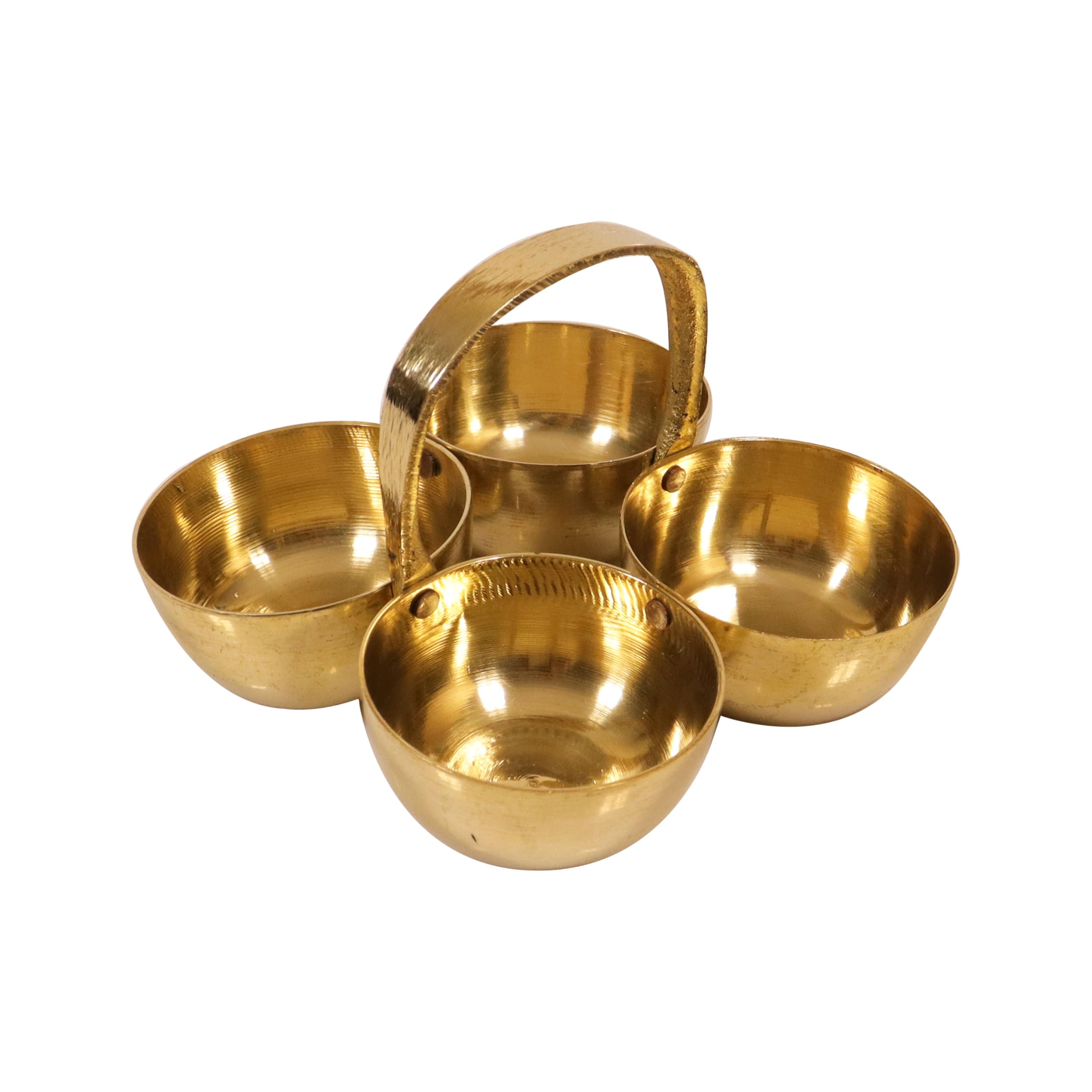 Putrika Brass Roli Kumkum Holder for Pooja | 4 Bowl Haldi Kumkum Dani with Handle | Traditional Roli Chawal Container for Pooja Thali |Box for Mandir Home Temple Festival Use