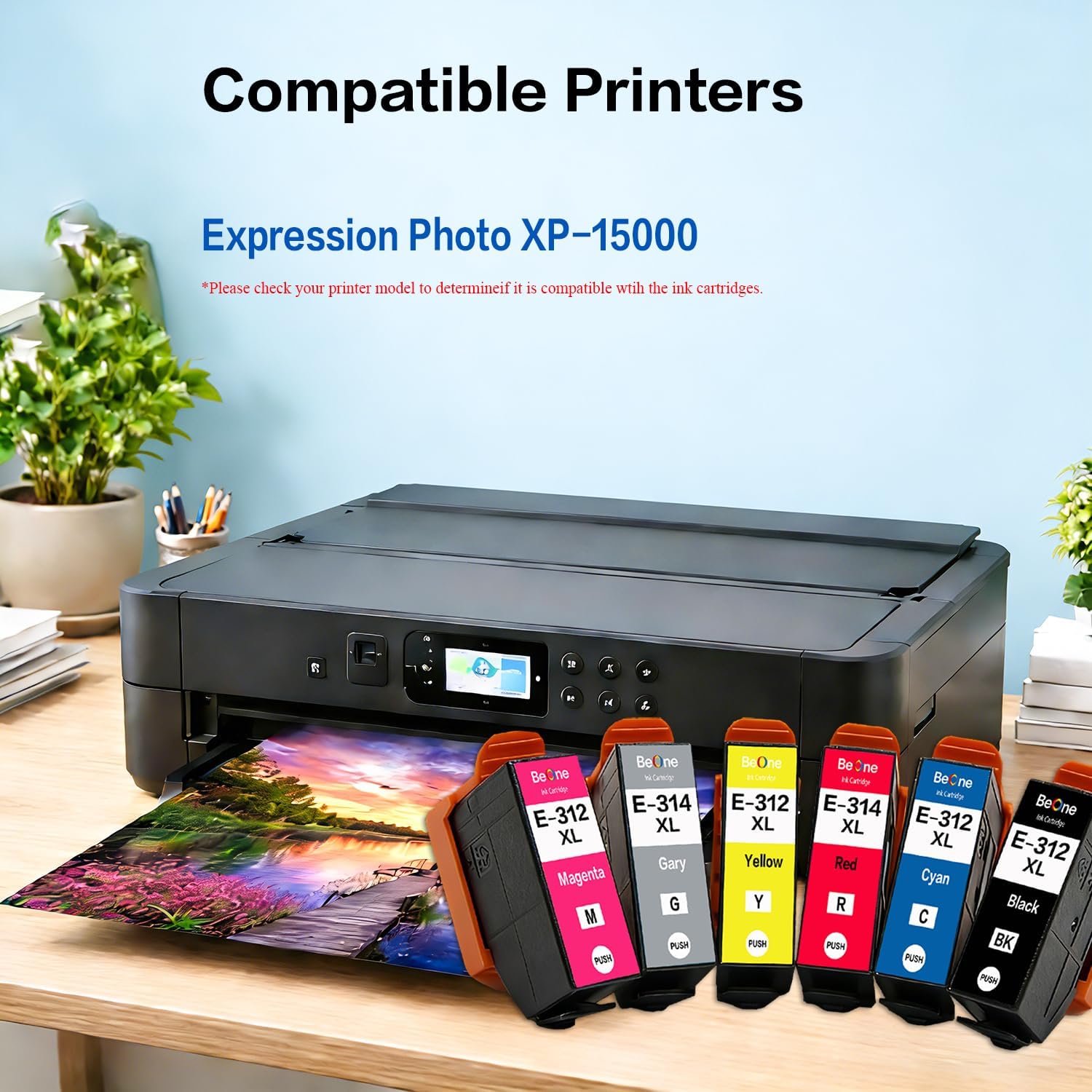 BeOne 312XL 314XL Ink Cartridges Replacement for 312XL 314XL Ink Cartridges Work with Expression Photo XP-15000 XP-8500 XP-8600 Printer(6 Pack,1Black,1 Cyan,1 Magenta,1 Yellow,1 Red,1 Gray)