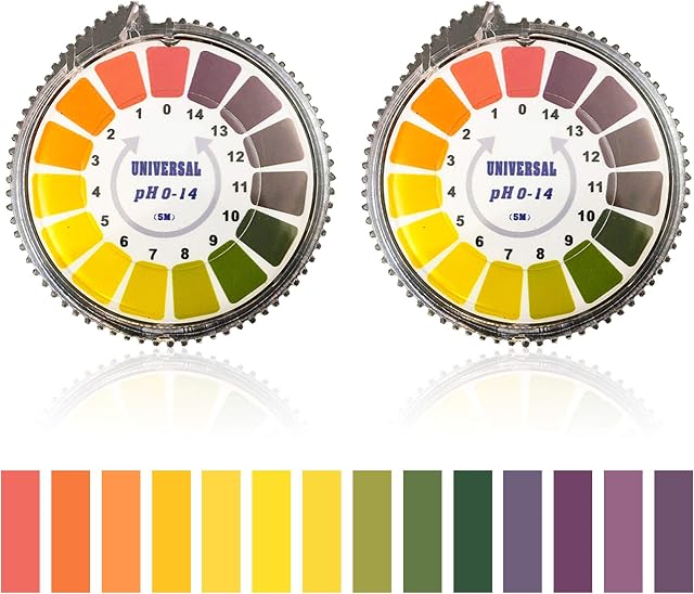 BornFeel pH Test Paper 2 Rolls pH Test Strips Litmus Test Paper Universal pH Indicator Full Range 0-14 for Water Saliva Urine Juices Body Food Soil Fish Tank Cosmetics Everyday Uses 5 m/roll