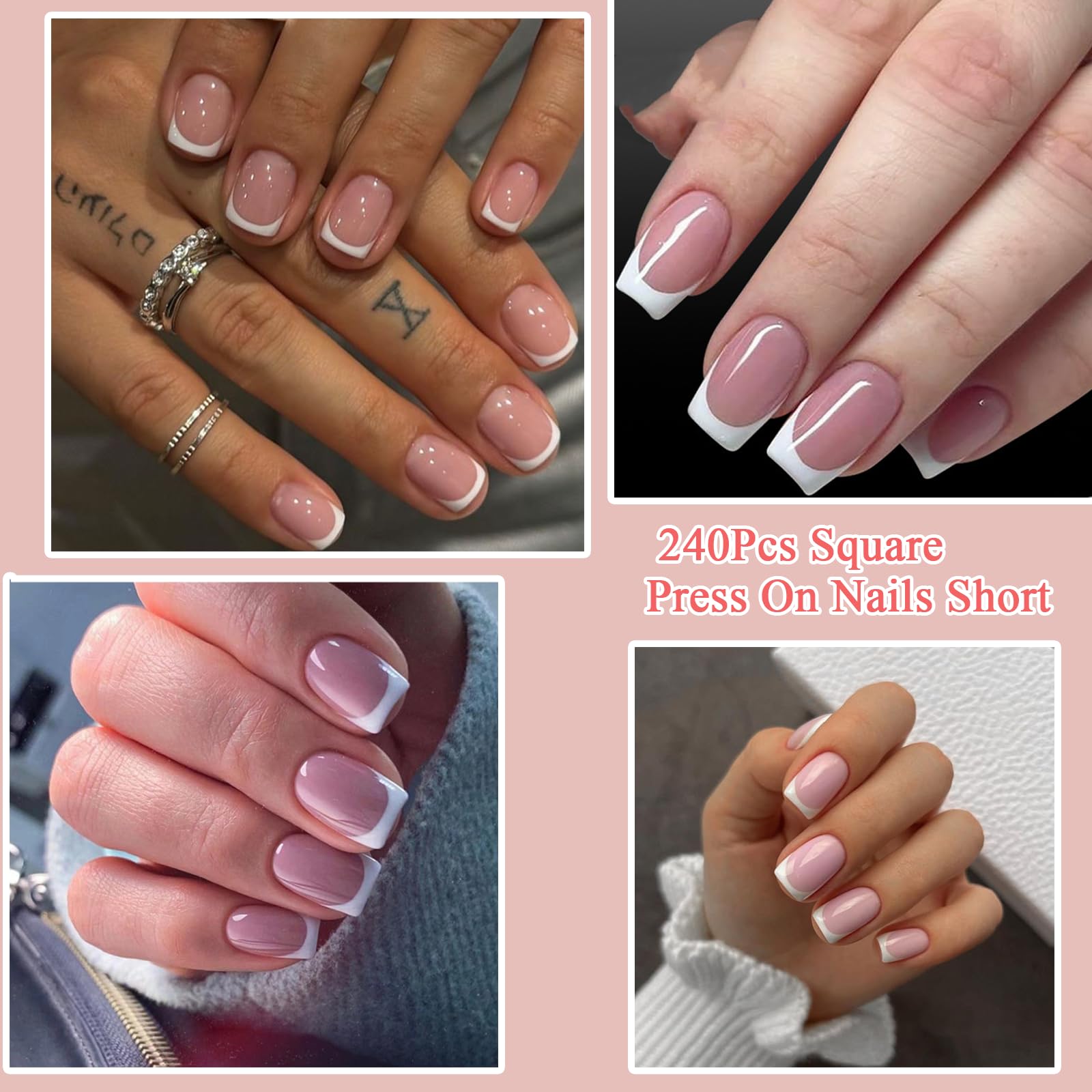 French False Nails, 240Pcs Square Press On Nails Short, 15 Size Acrylic Full Cover Artificial Fake Nails - Image 4
