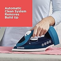 Vista 5 de BLACK+DECKER Steam Iron for Clothes with Retractable Cord, Vertical Steaming, Anti-Drip Design, Spray Mist and Auto Clean Button, 1200W