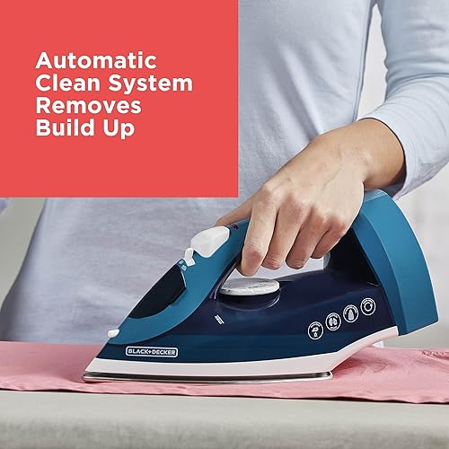 Miniatura 5 de BLACK+DECKER Steam Iron for Clothes with Retractable Cord, Vertical Steaming, Anti-Drip Design, Spray Mist and Auto Clean Button, 1200W