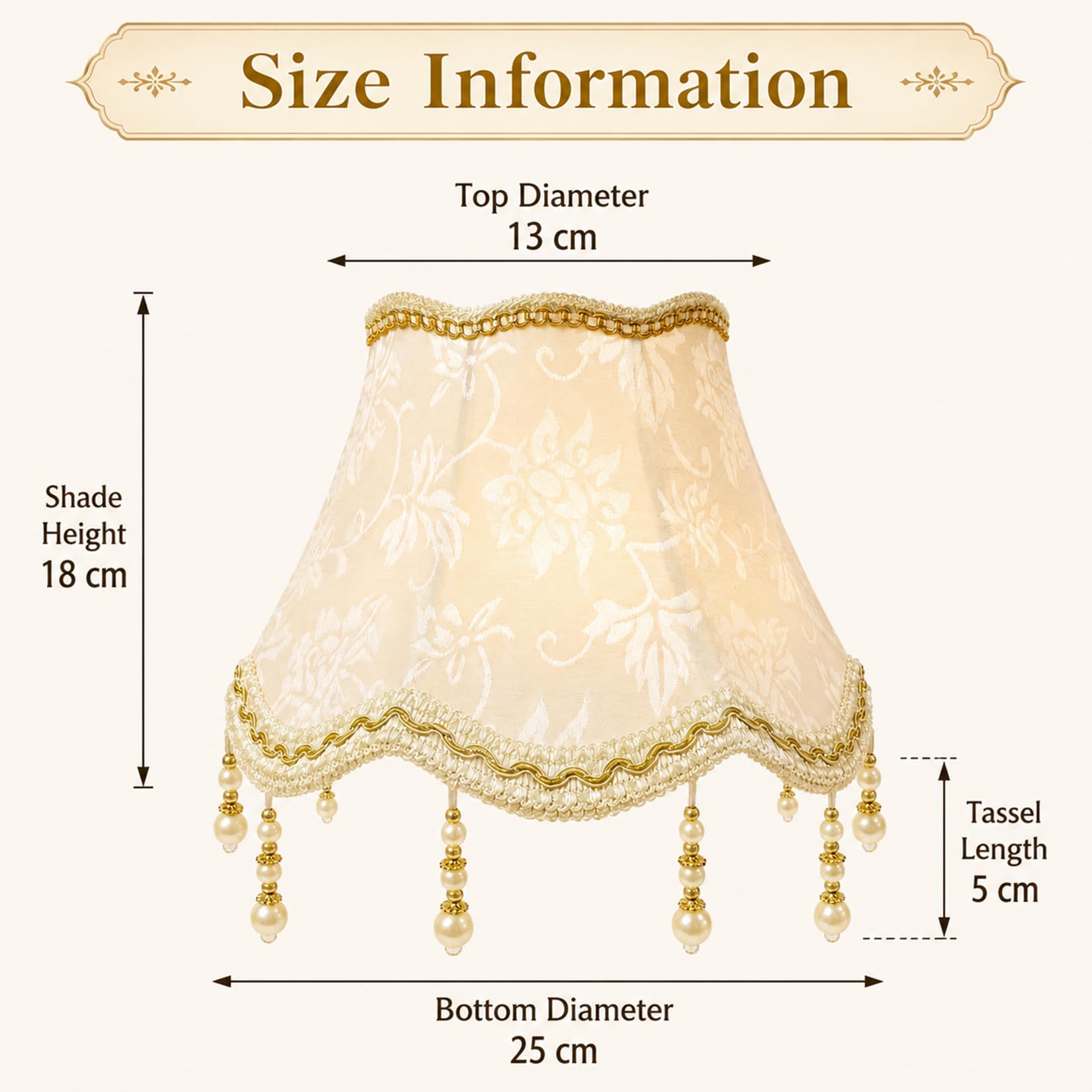 Kleiner Lampenschirm E27 Retro Anhänger Handgefertigte mit Fransen Eleganter Vintage Lampenschirm Stoff für Kronleuchter Pendellampe Wandleuchte Hängelampe (Beige)