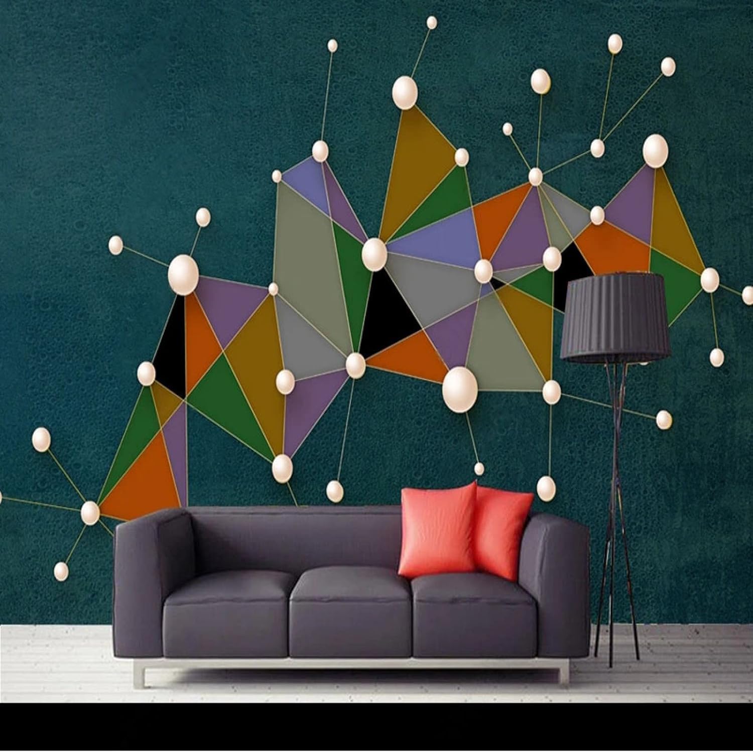 Papier peint géométrique 3D blanc décoratif mural salon salle à manger XLMING 150x105