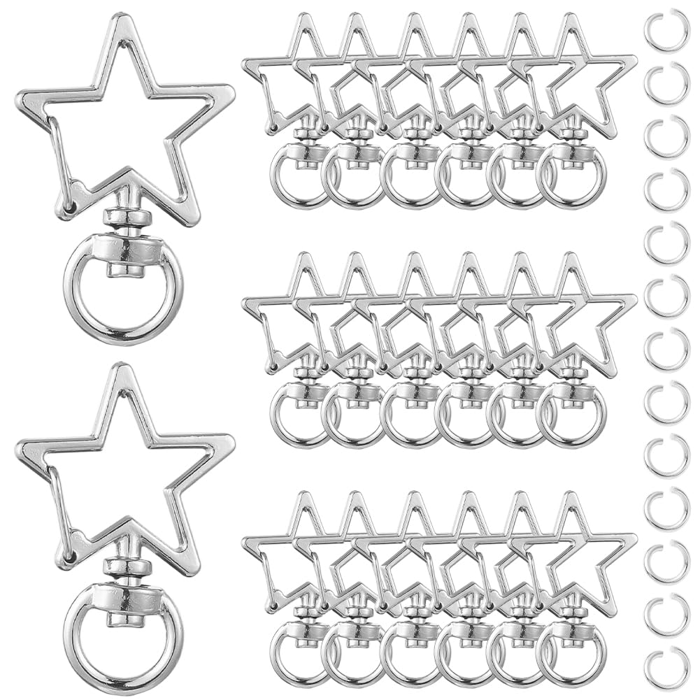 SOFPLATE 1 Box 40Pcs Star Shape Keychain Clip Keyring Swivel Clasp Alloy Silver Spring Snap Hooks Lobster Claw Metal Key Chains Findings Accessories for DIY Jewellery Making Keys Lanyards Bags Crafts