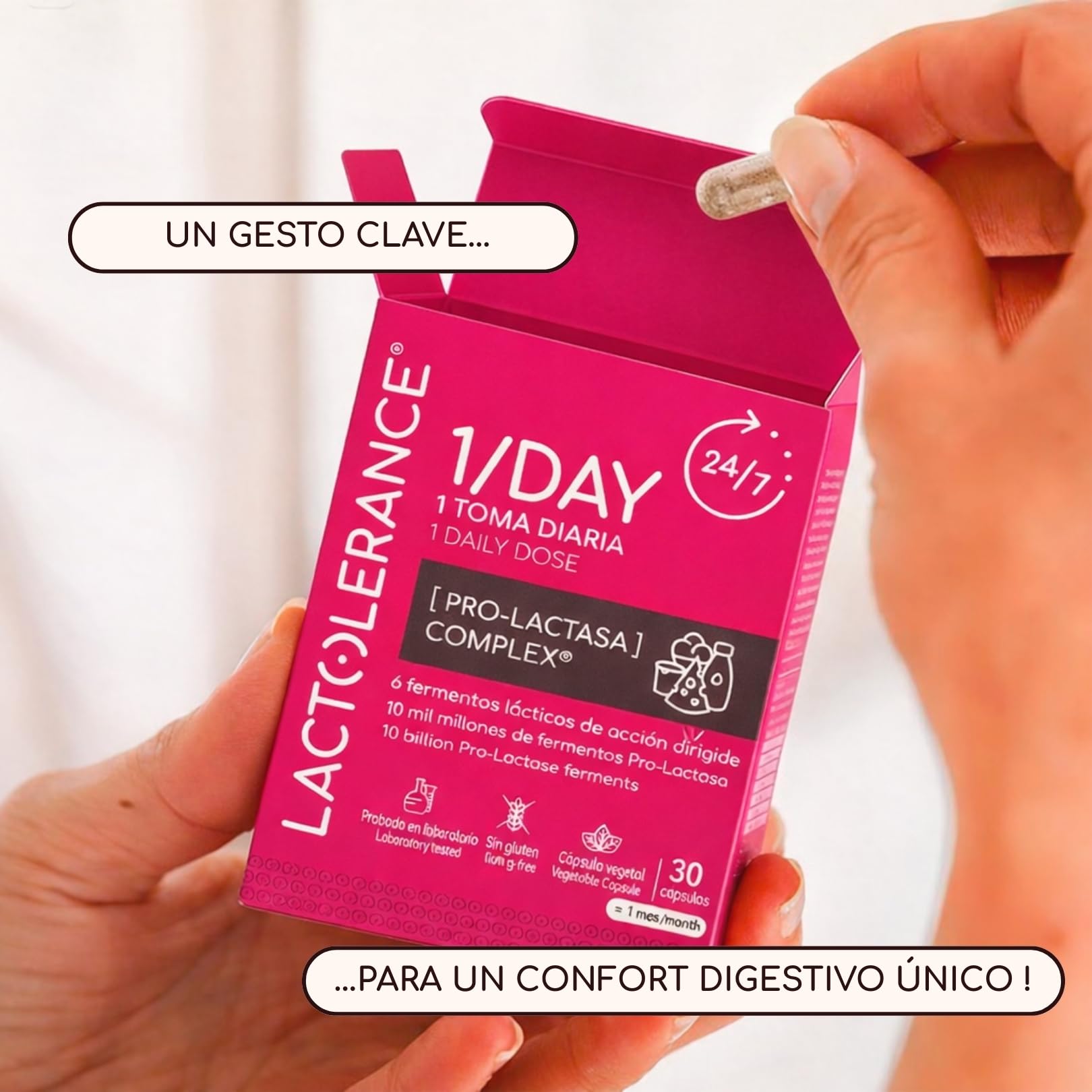 LACTOLERANCE 1/DAY Probióticos Precursores de Lactasa, 24h, 360 Cápsulas