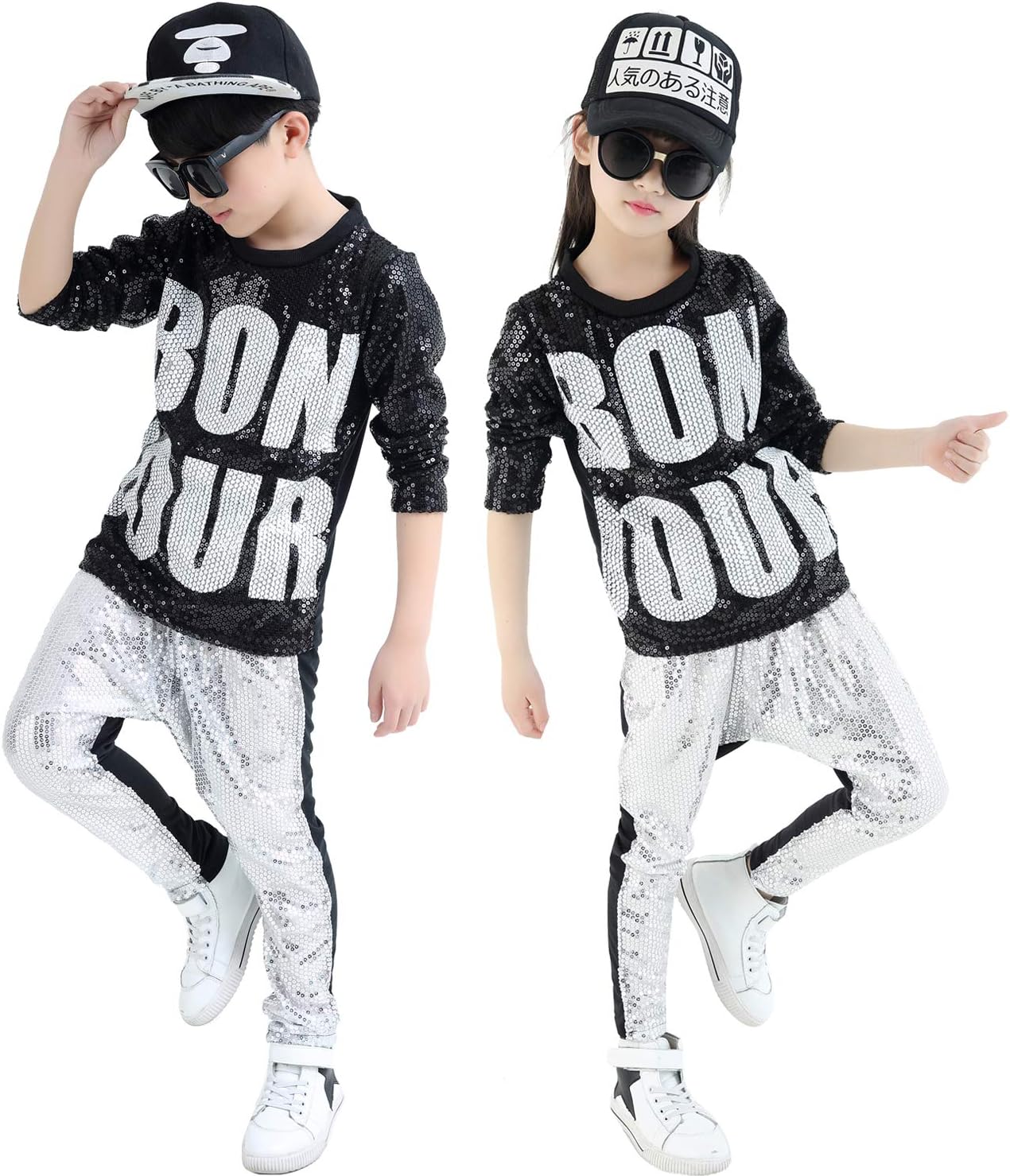 lontakids Boys Girls Sequins Hip Hop Costume Modern Hip-hop Street Dance Clothing Set