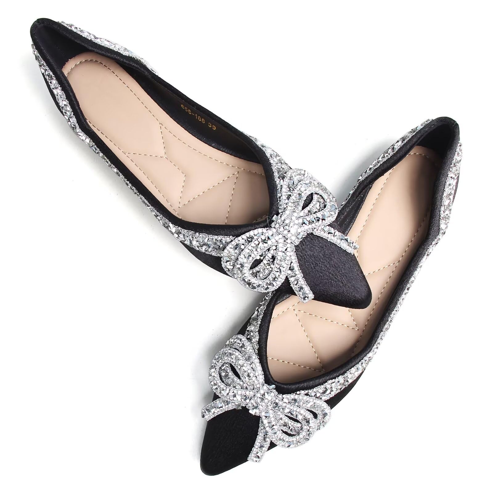 SAILING LU Bow-Knot Ballet Flats for Women Pointed Toe Crystals Wedding Shoes Comfort Light Weight Loafers