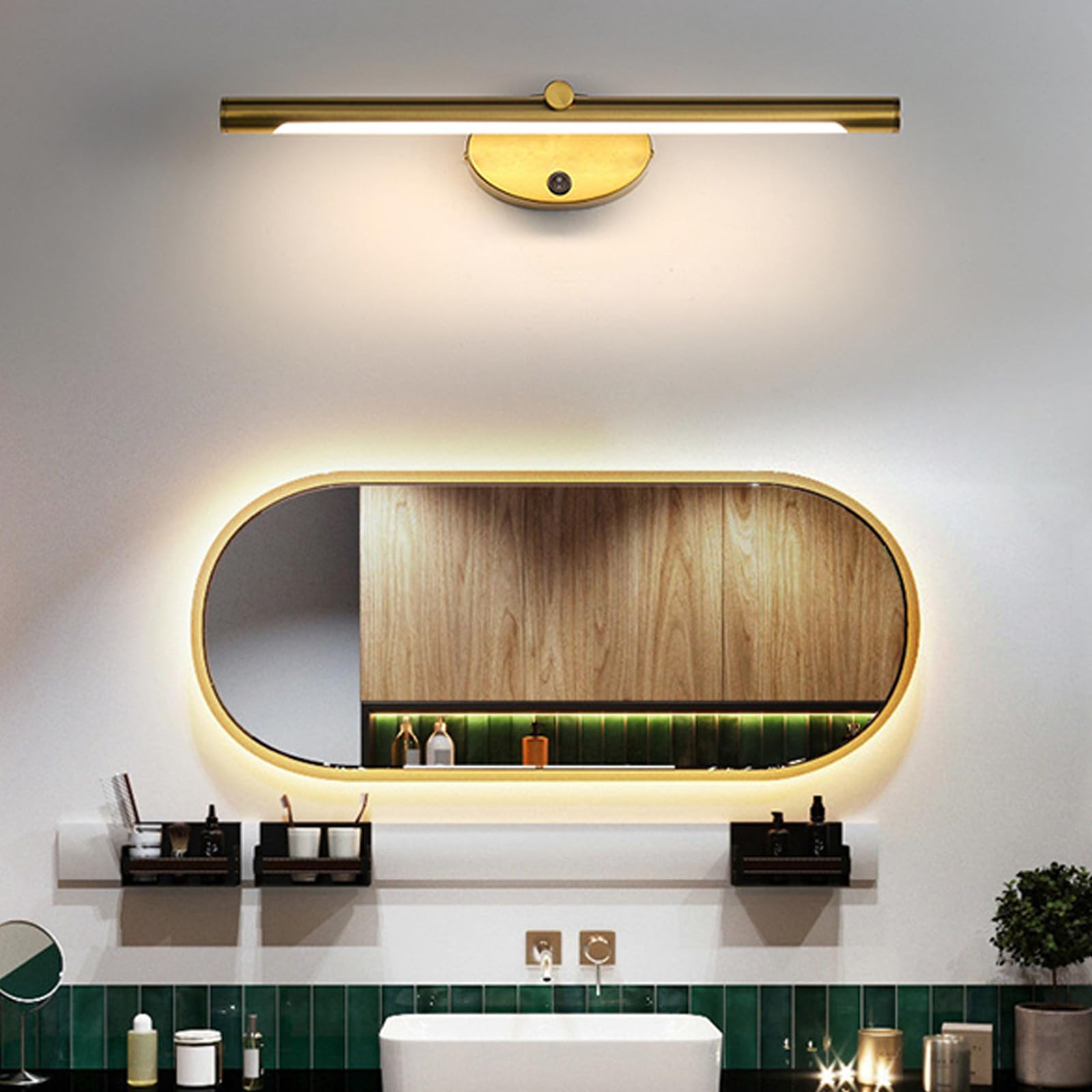LED Spiegelleuchte Bad Wandleuchten mit Schalter Modern Metall Wandbeleuchtung Schminklicht Waschtisch Wandleuchte Spiegel Schminktisch Badezimmer Bildbeleuchtung (Goldenes Neutrales Licht,66cm)