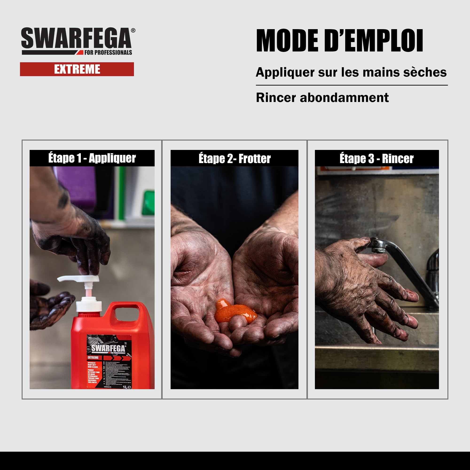 Swarfega Extreme 1L x2 – Nettoyant Mains Ultra Puissant, Élimine Huile, Graisse, Goudron & Saleté Industrielle, sans Solvant, Particules Non Abrasives – Pour Usage Professionnel