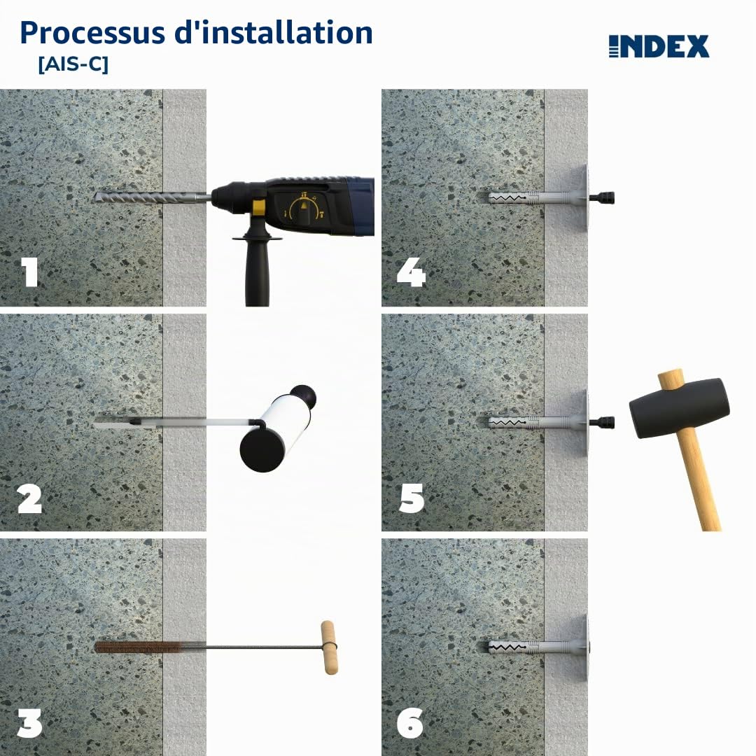 INDEX A PERFECT FIXING - AISC10160 [AIS-C] Cheville avec clou en polyamide pour fixation de panneaux isolants et réhabilitation des façades (SATE), homologuée, Ø10 x 160 mm, 200 pièces