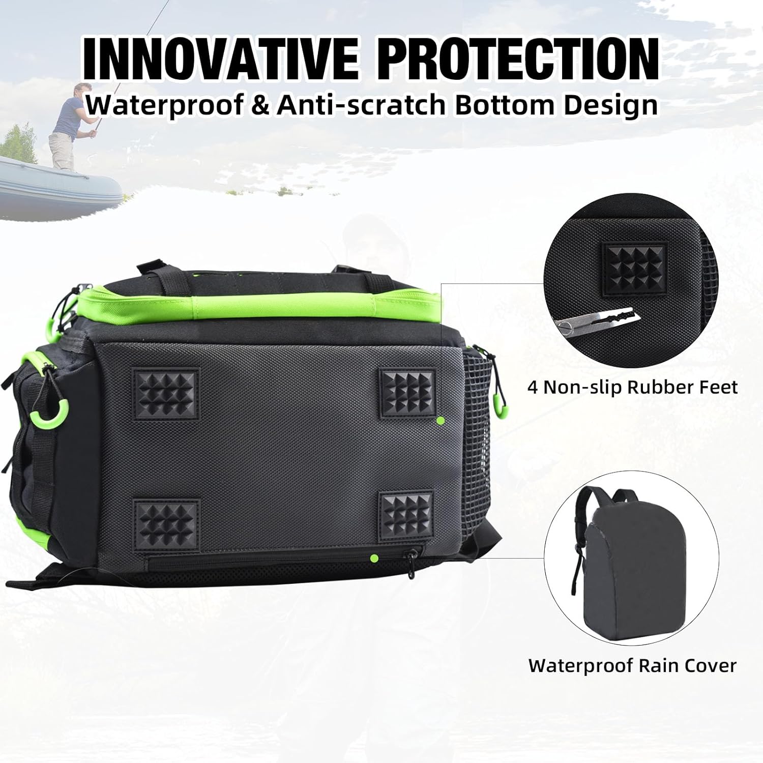 AUMTISC Fishing Tackle Backpack, Fishing Backpacks with 2 Rod Holders, Waterproof Bag Backpack with 4 Tackle Boxes, Rain Cover & Small Insulated Bag, Large Fishing Backpacks for Fish Gear & Equipment