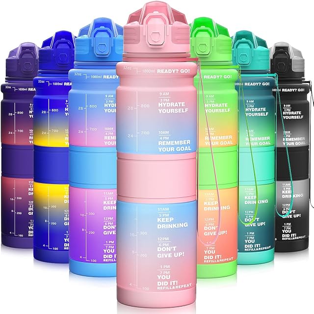 MIKAMEE Colourful Sport Drink Bottle 1l / 500ml with Timing, [BPA-free Tritan] Drink Bottles Leakproof 1 liter Water Bottle, Sports Bottle for Bike, Camping, Yoga, Gym, Kids