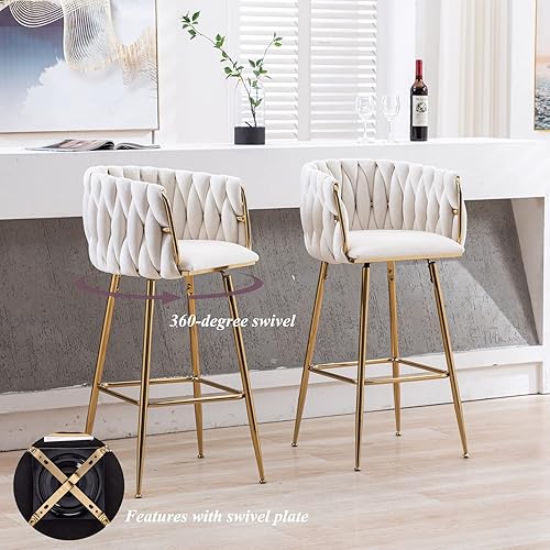 Miniatura 3 de DUOMAY Juego de 2 taburetes de bar giratorios modernos, taburetes de bar de altura de mostrador de 26 pulgadas, silla de bar de isla de cocina de