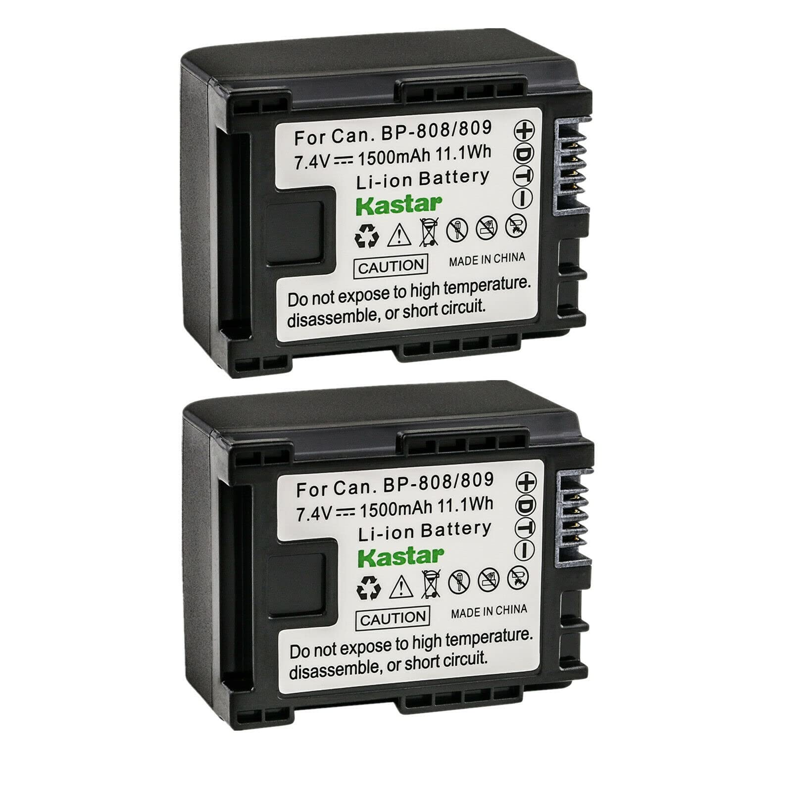 Kastar 2-Pack BP-809 Battery 7.4V 1500mAh Replacement for Canon VIXIA HF20, VIXIA HF21, VIXIA HF100, VIXIA HF200, VIXIA HG30, VIXIA XA10 XA10 HD