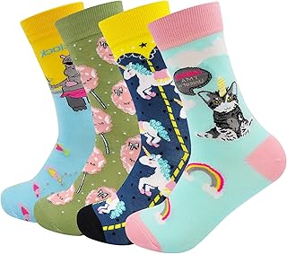 Womens Funny Cute Animal Socks Ladies Cotton Socks Funky Cartoon Dog Socks Novelty Crew Socks, Christmas Gift, 4 Pairs