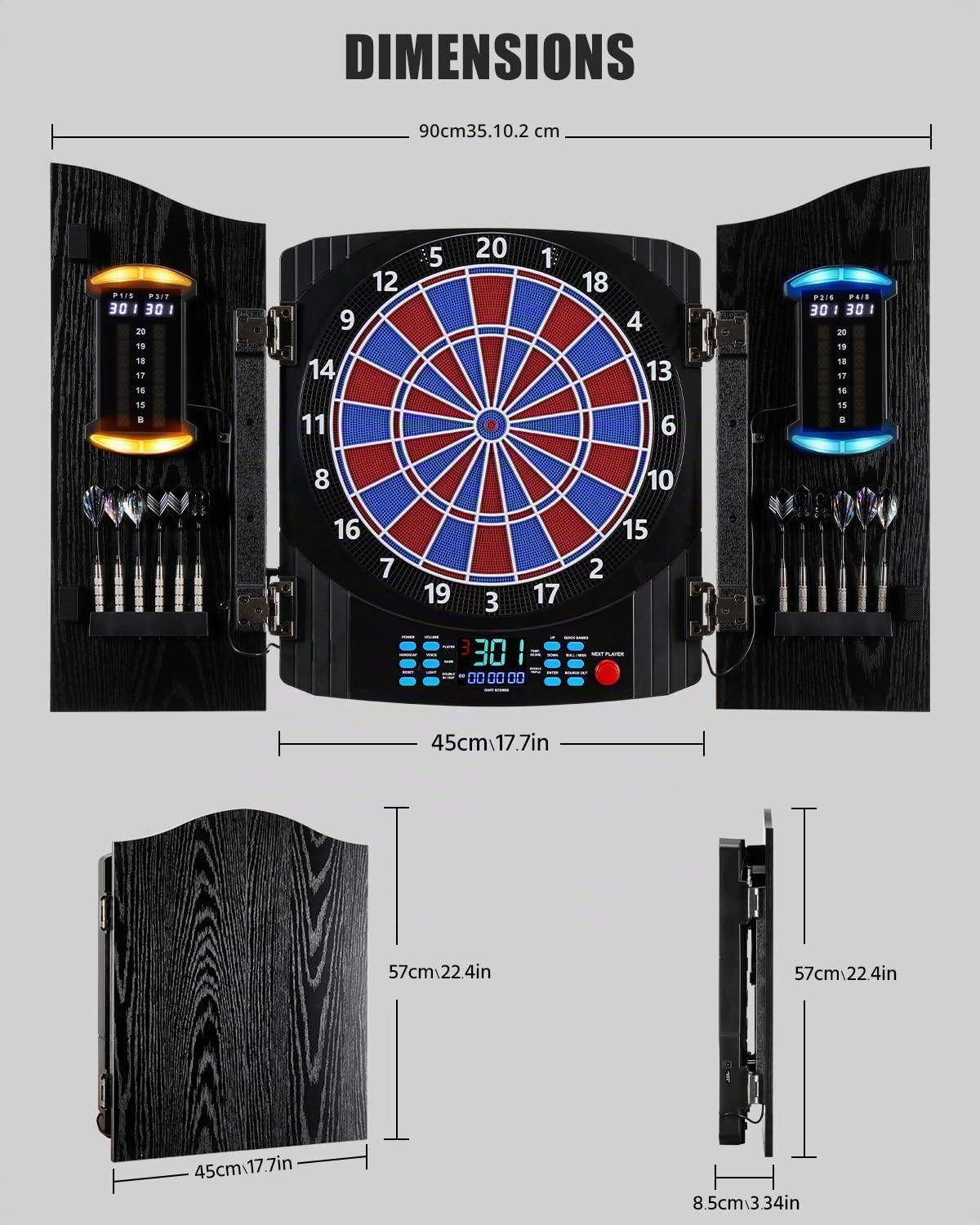 Jeu Électronique de Fléchettes, Cible Fléchettes avec LED Portes | [12 Fléchettes][Portes en Bois] 8 Couleurs pour 8 Joueurs, Jeux de Flechettes Adulte Électronique, Familiaux & Bar - NOIR