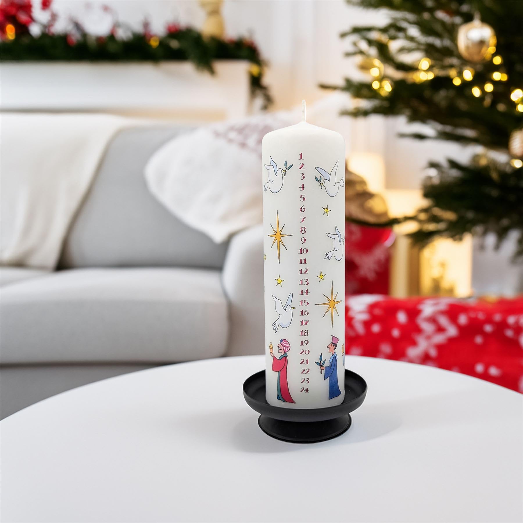 Carousel Home Men's White Set Of 2 Wise Christmas Advent Candles | Traditional Christmas Advent Calendar Candles With Numbers - 20Cm