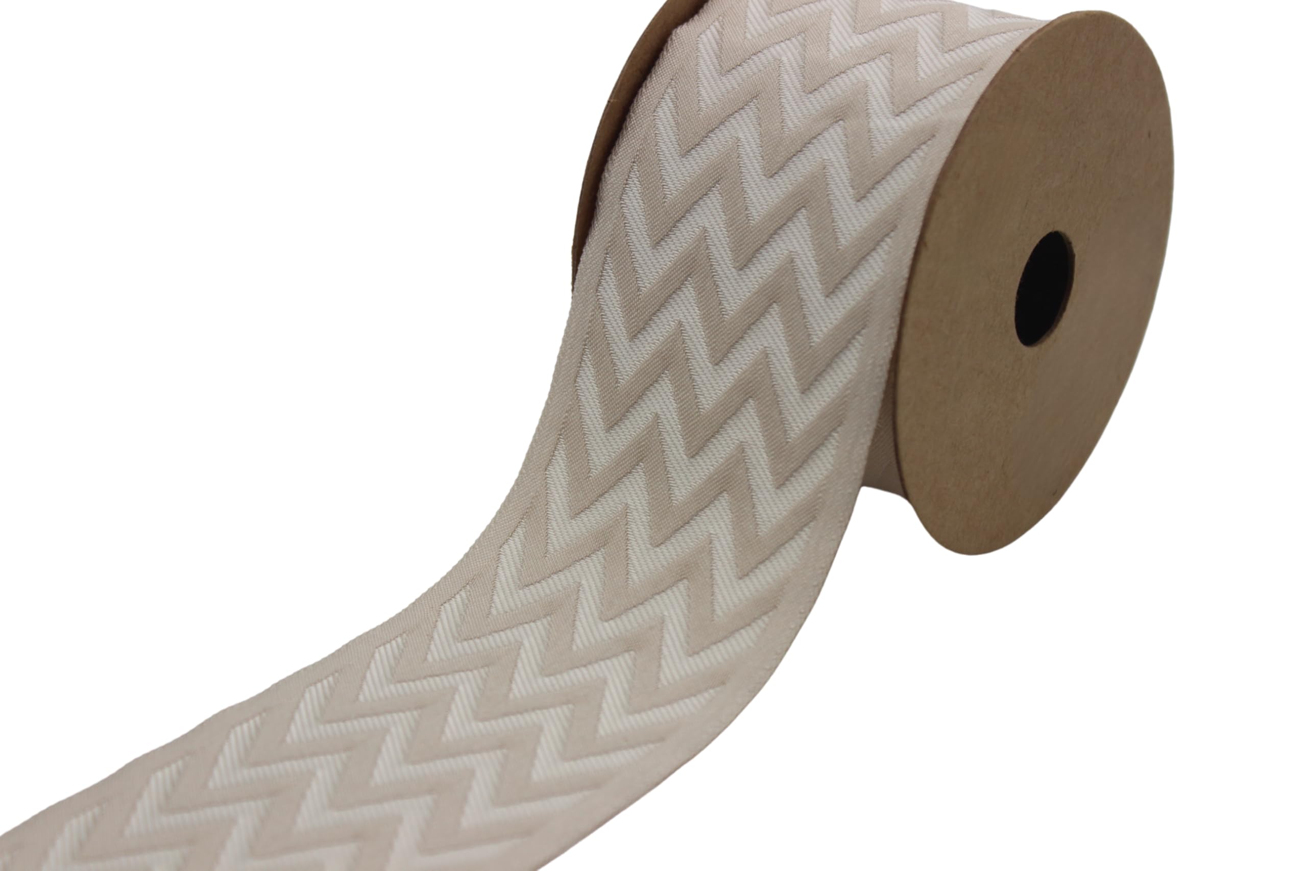 Ruban jacquard brodé d'ameublement beige zigzag de 4 m style haute couture