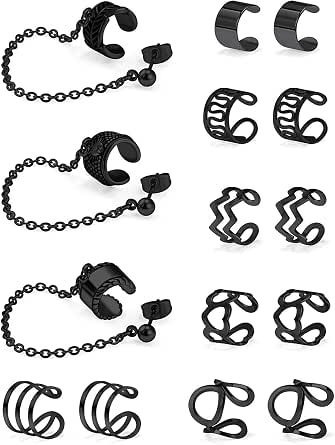 12-Piece Stainless Steel Ear Cuff Set – Clip-On Helix & Cartilage Earrings, No Piercing Needed