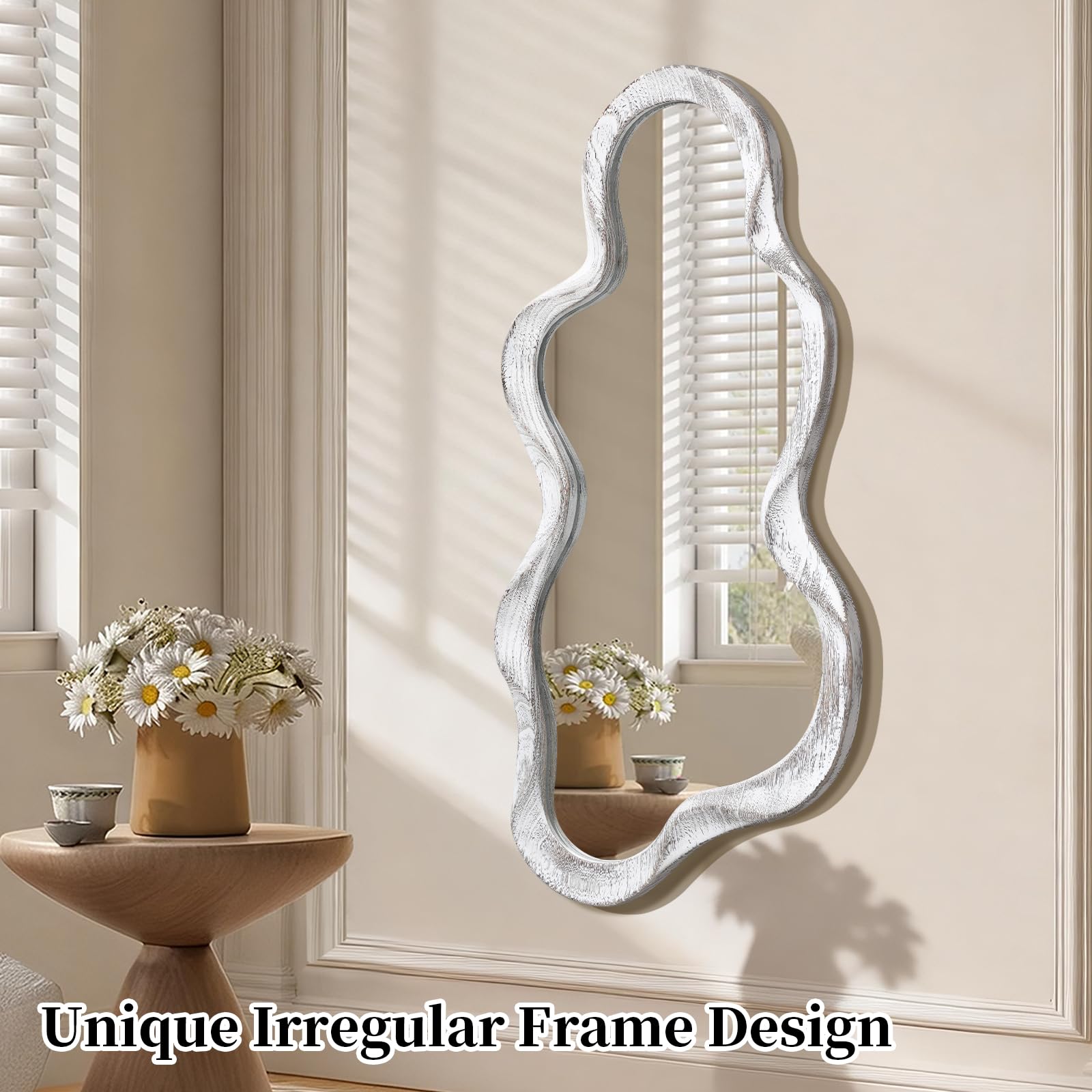 Miroir Mural asymétrique Noir Cadre en Bois irrégulier Art Moderne Miroir Mural décoratif vanité Salle de Bain Salon Chambre à Coucher entrée Couloir Mignon Miroir Nuageux