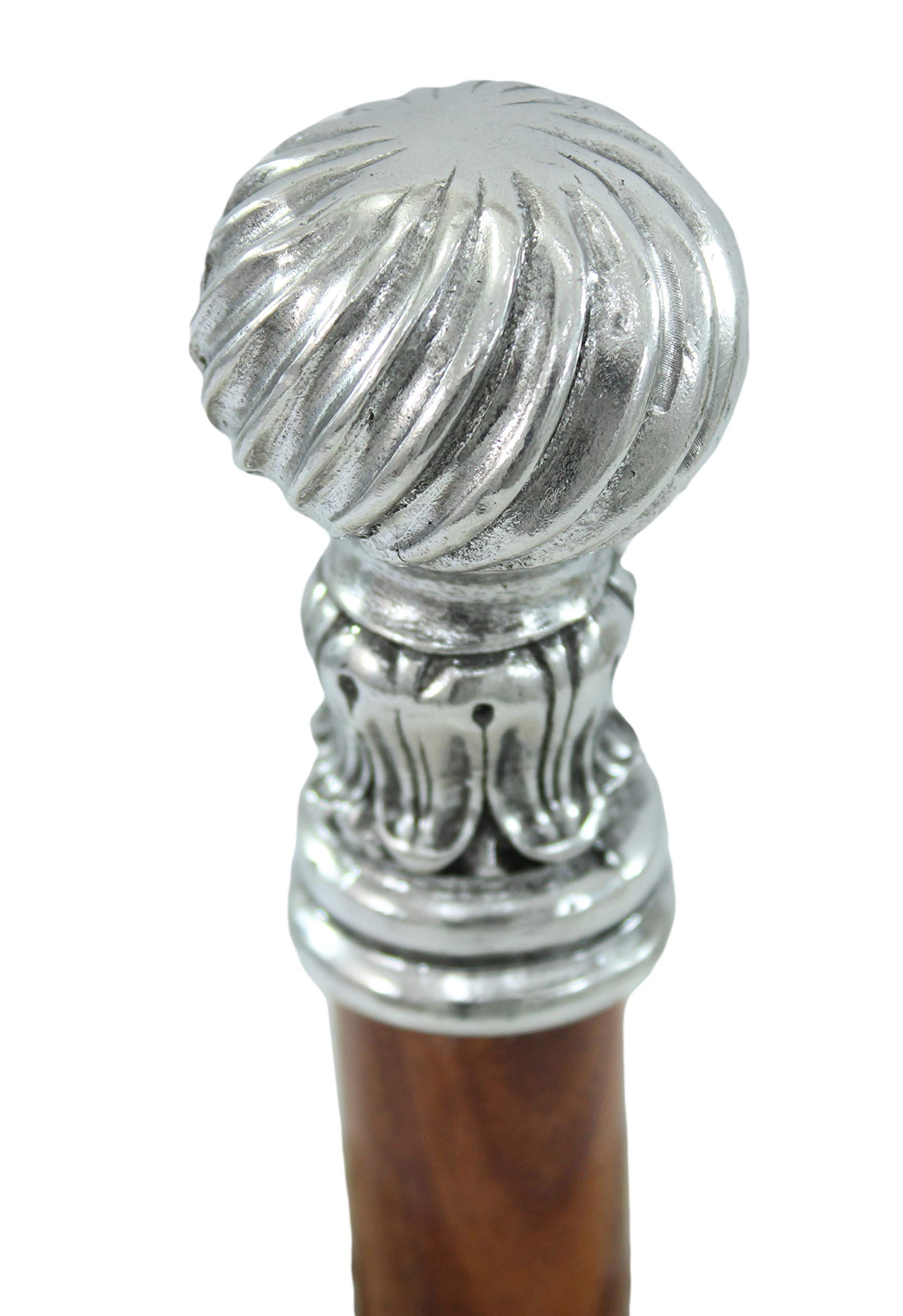 Bastón de paseo elegante negro dandy madera peltre plata (-)